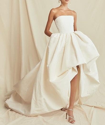 High Low Satin Wedding Bridal Dress, Custom Simple Elegant Prom Party Gown, Unique Minimalist Style