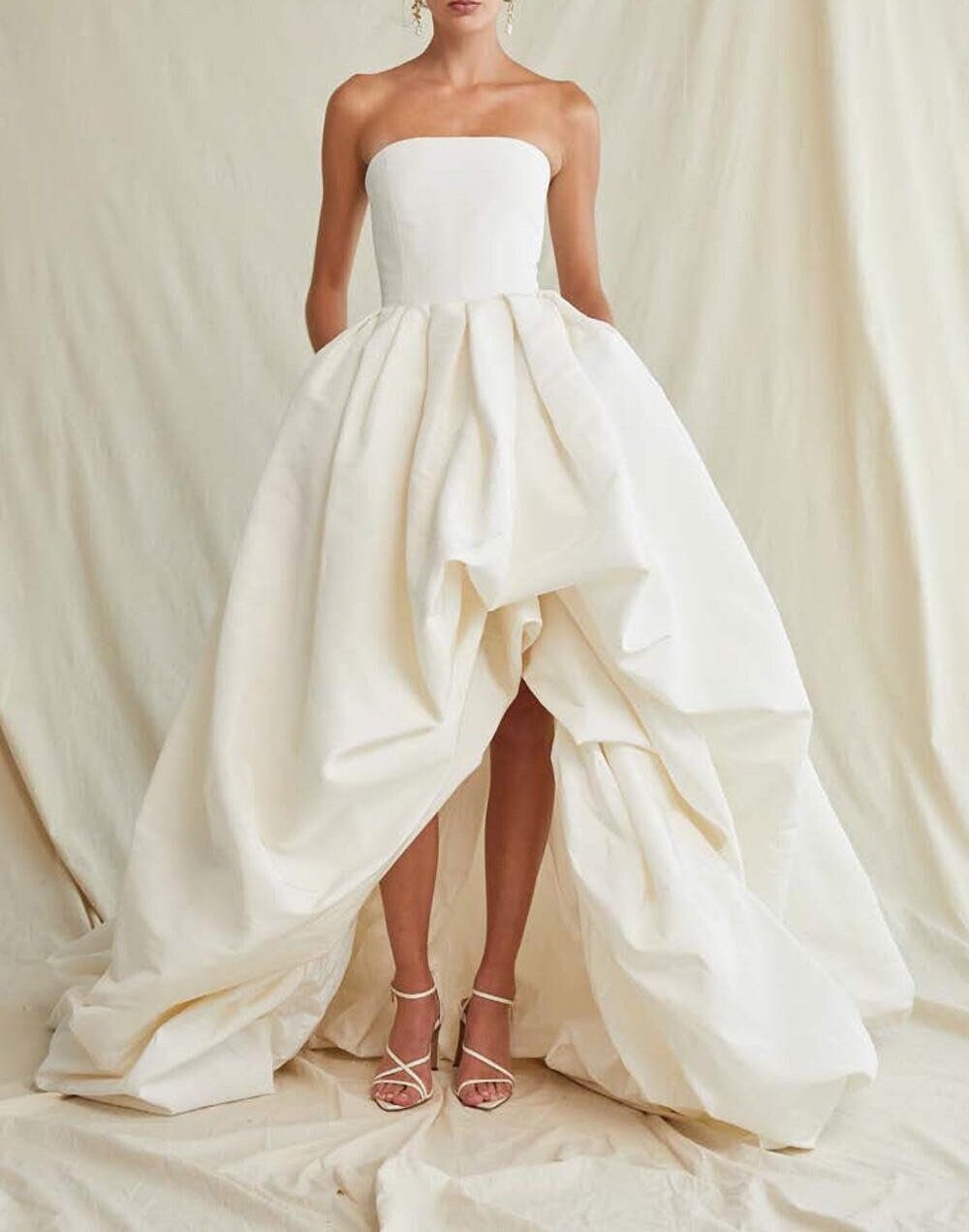 High Low Satin Wedding Bridal Dress, Custom Simple Elegant Prom Party Gown, Unique Minimalist Style