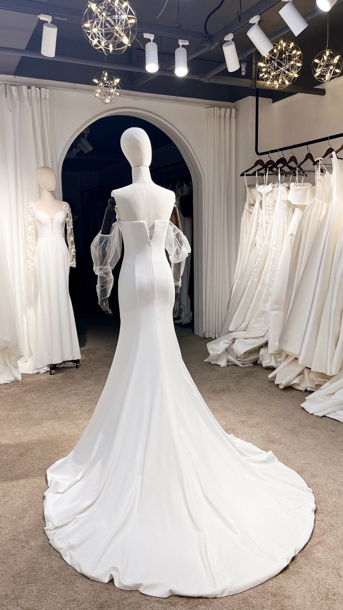 Long sleeve satin mermaid courthouse wedding dress, unique minimalist Long sleeve satin mermaid courthouse wedding dress, unique minimalist