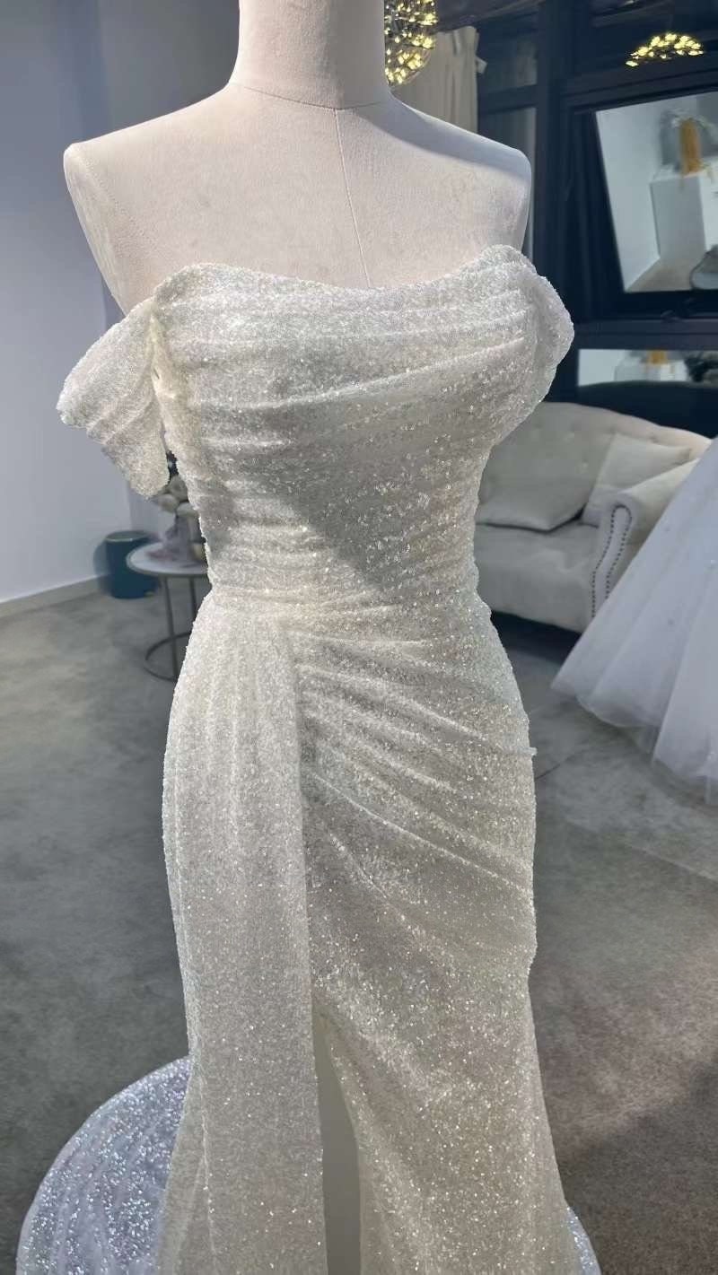 Sample dress, Custom Beaded Off the Shoulder A-line Wedding Bridal Dress, Sexy Elegant Prom Party Gown, Fairy Boho Princess Classic