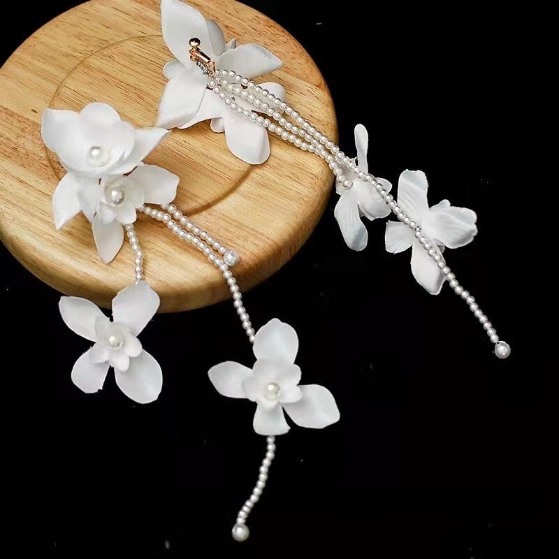 Floral bridal earrings, Fairy style 3D flower accessories for wedding or party. Gift for bride.