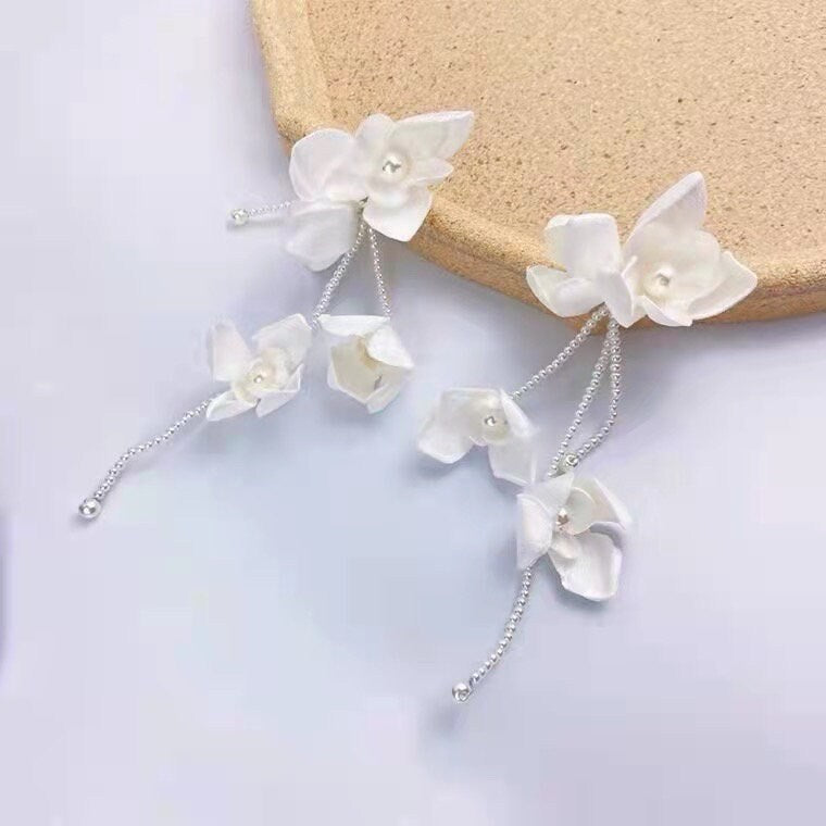 Floral bridal earrings, Fairy style 3D flower accessories for wedding or party. Gift for bride.