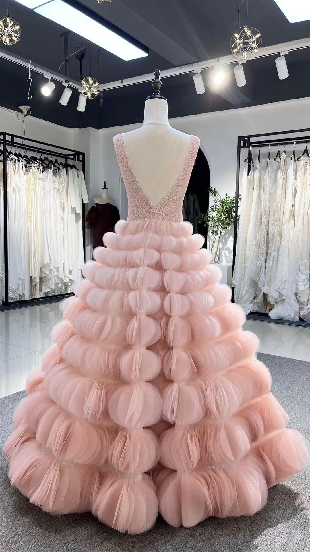 Pink Fairytale A-line Custom Wedding Bridal Dress Engagement Party Prom Ball Statement Gown Princess Classic Romantic