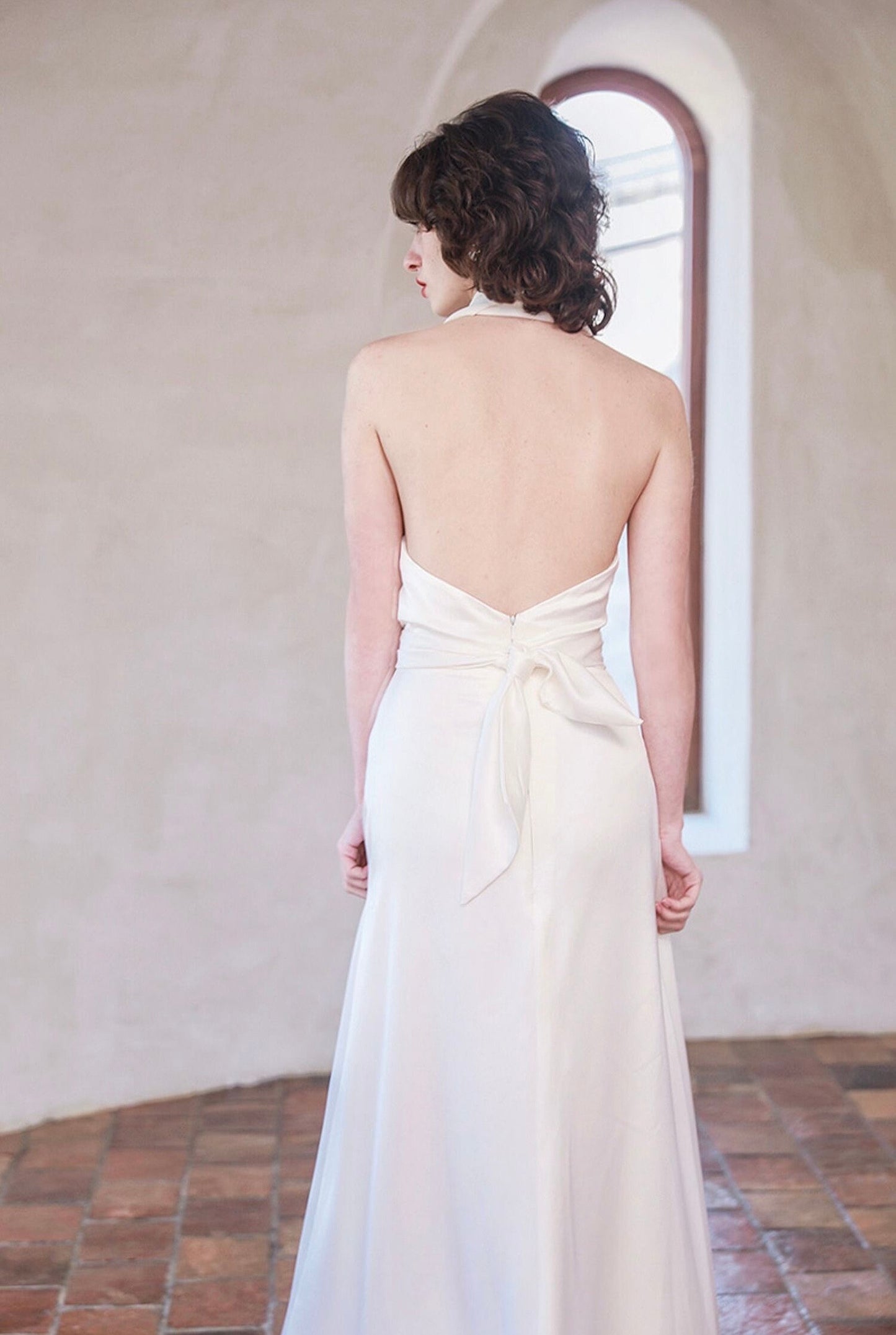 Minimalist simple satin wedding prom dress, custom unique courthouse civil wedding gown, casual romantic reception elopement dress for bride