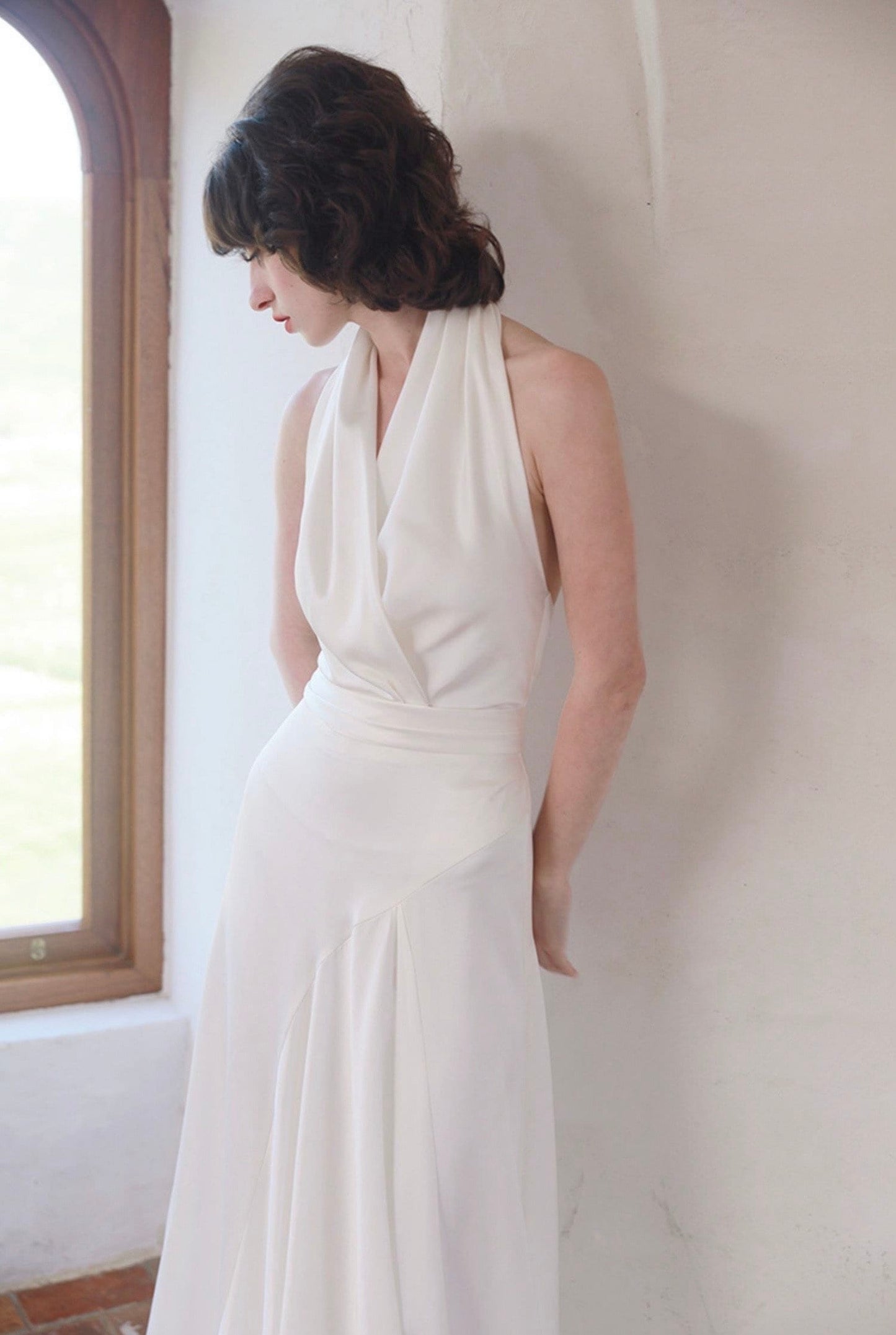 Minimalist simple satin wedding prom dress, custom unique courthouse civil wedding gown, casual romantic reception elopement dress for bride