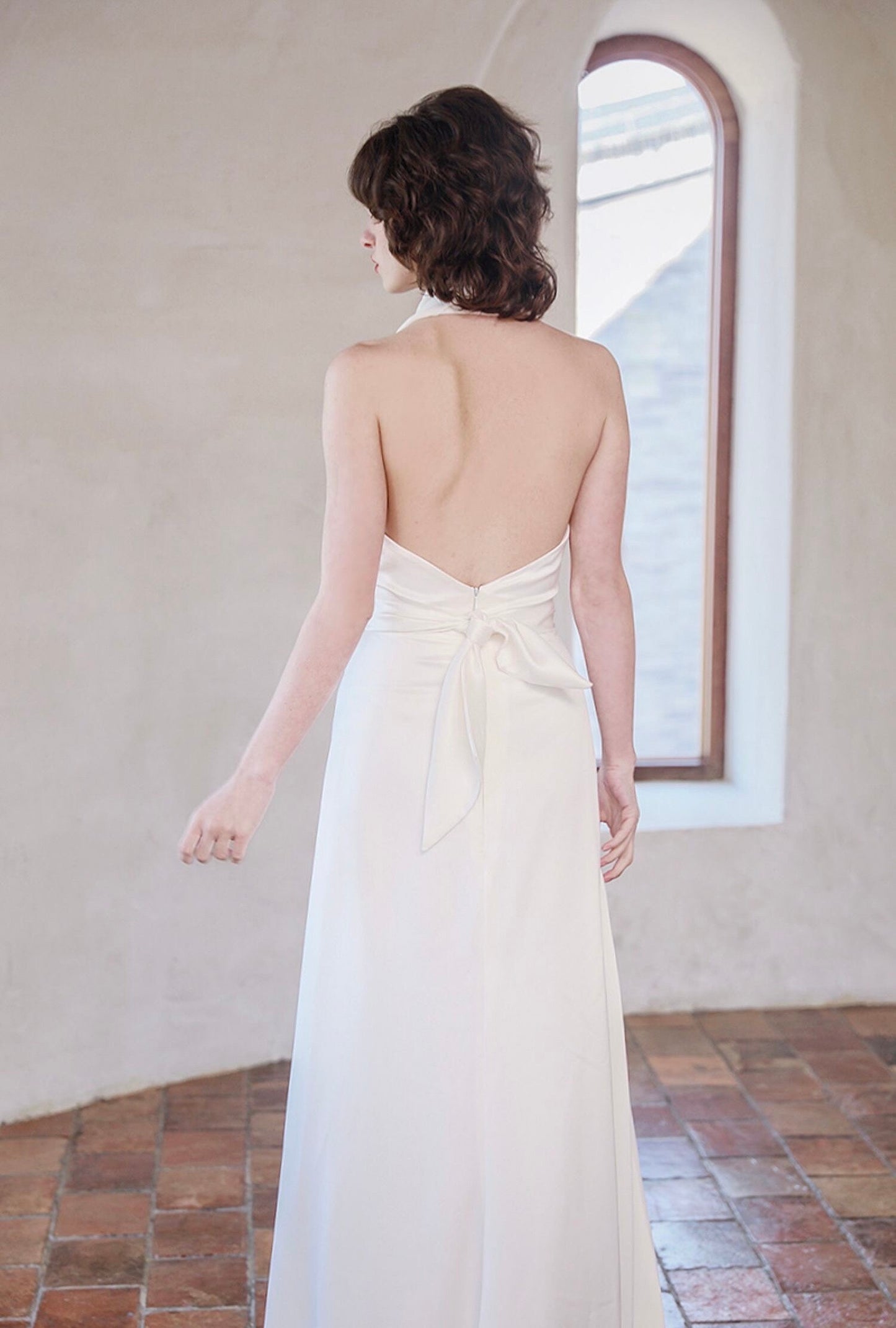 Minimalist simple satin wedding prom dress, custom unique courthouse civil wedding gown, casual romantic reception elopement dress for bride