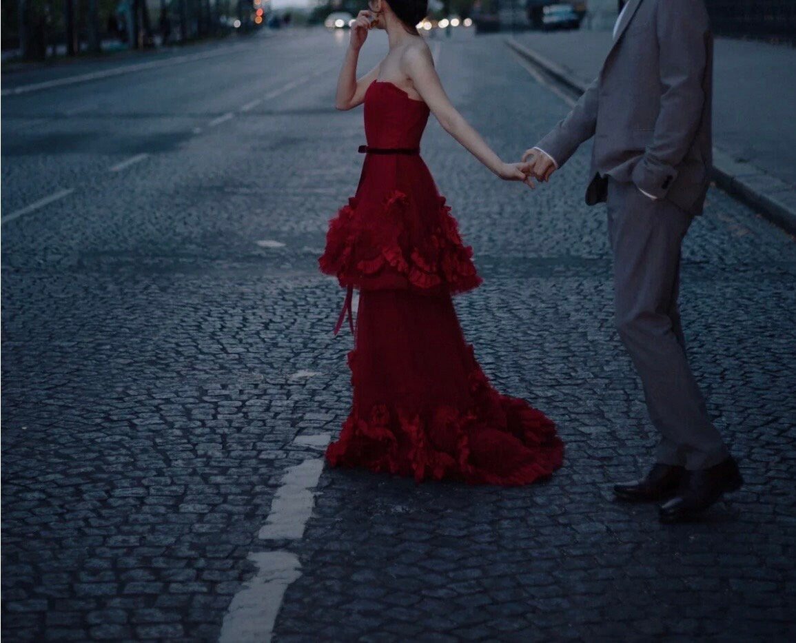 Fairy Unique Red Tulle A-line Wedding Bridal Dress, Custom Fairy Prom Party Ball Gown, Courthouse Civil Wedding, Reception Elopement Dress