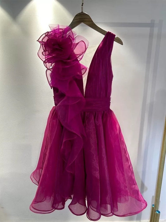Fairy Unique Purple Tulle A-line mini Wedding Dress, Custom Fairy Prom Party Ball Gown, Courthouse Civil Wedding, Reception Elopement Dress