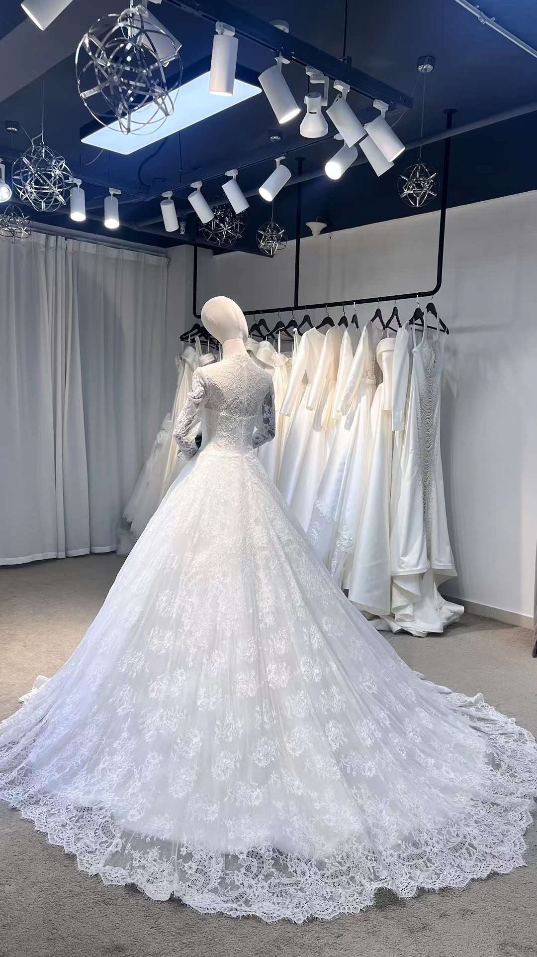 Long sleeve luxury French lace wedding dress, romantic princess ball g Shindig Threads Long sleeve luxury French lace wedding dress, romantic princess ball g Shindig Threads