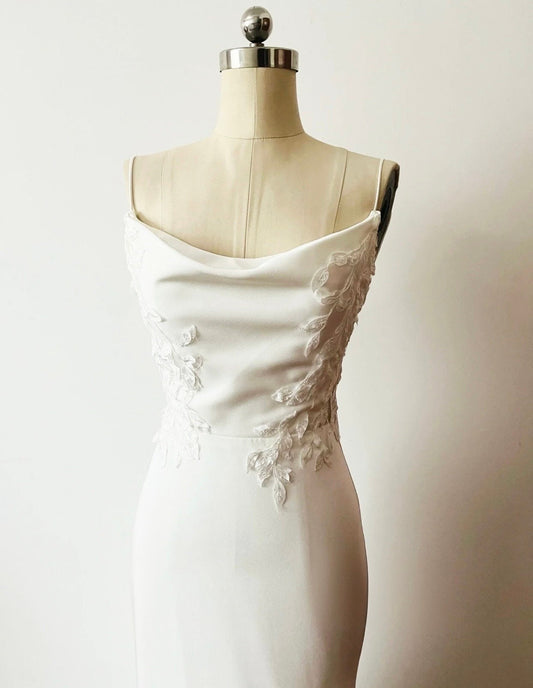 Minimalist simple satin wedding prom dress, custom unique courthouse civil wedding gown, casual romantic reception elopement dress for bride