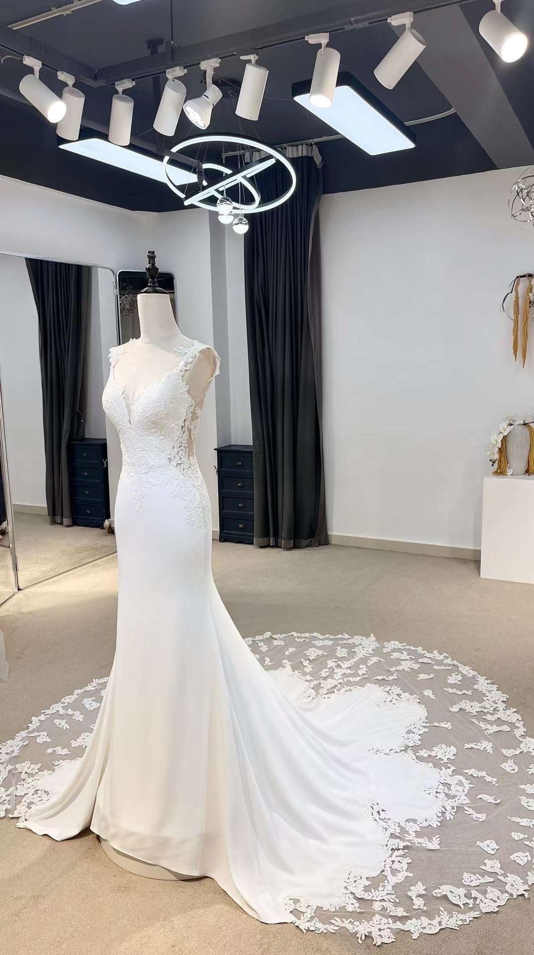Minimalist Satin Lace Mermaid Wedding Bridal Dress, Elegant Romantic C Shindig Threads Minimalist Satin Lace Mermaid Wedding Bridal Dress, Elegant Romantic C Shindig Threads
