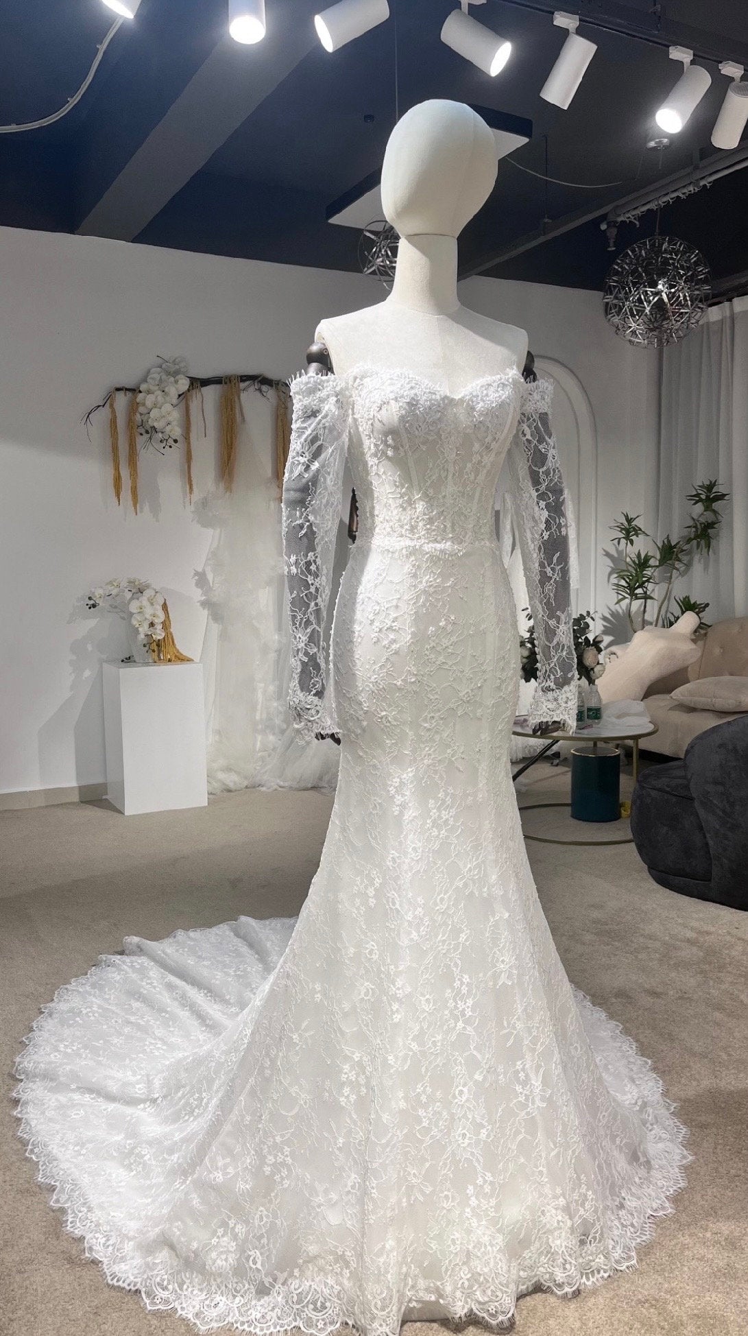 Hailey | Long Sleeve Off Shoulder Lace Wedding Dress, Mermaid Bridal G Shindig Threads Hailey | Long Sleeve Off Shoulder Lace Wedding Dress, Mermaid Bridal G Shindig Threads