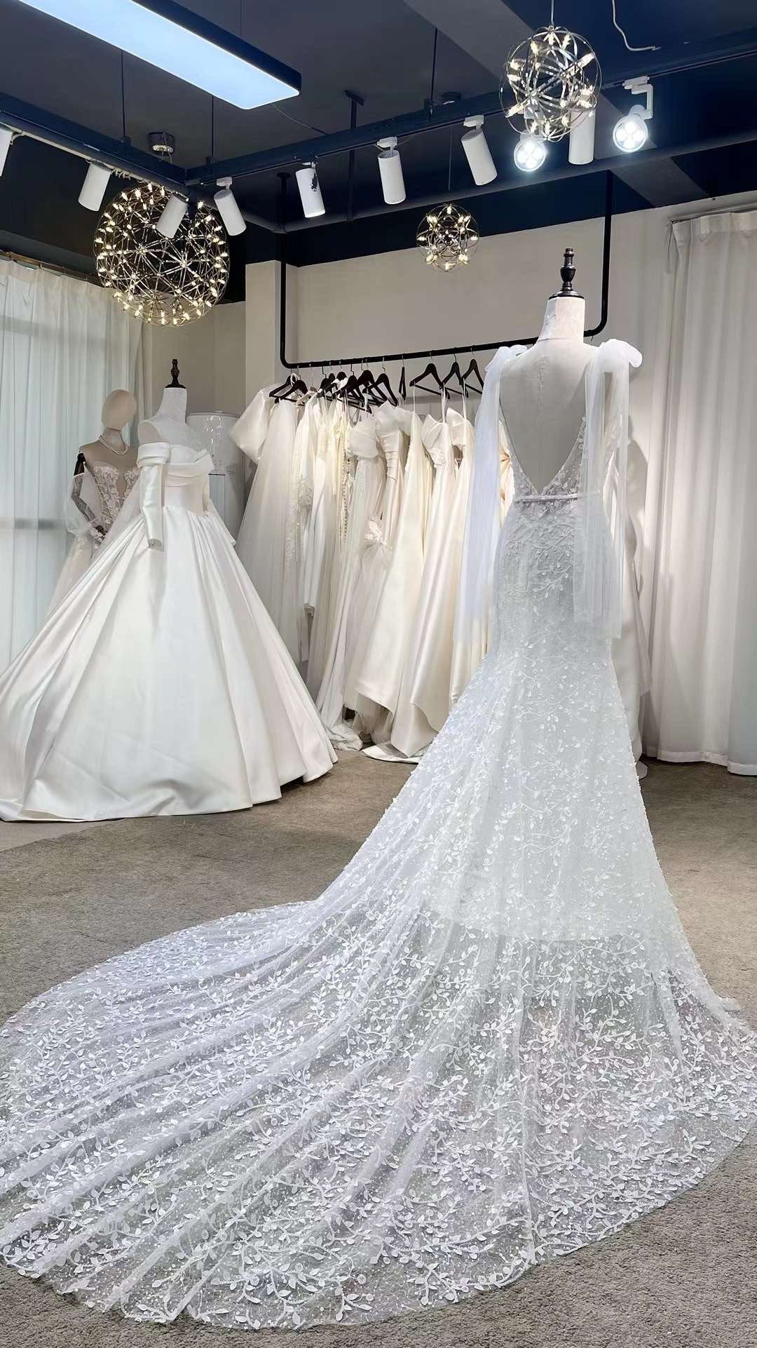 Fairy Beaded V-neck A-line Wedding Bridal Dress with Shoulder Straps, Unique Custom Reception Elopement Dress for Courthouse Civil Wedding