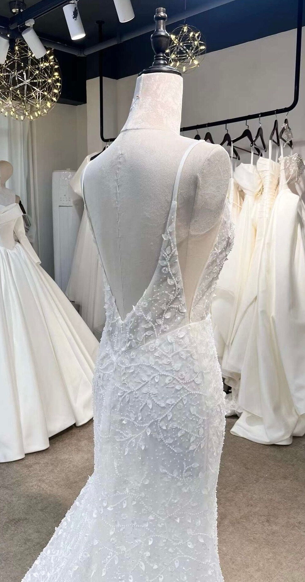 Fairy Beaded V-neck A-line Wedding Bridal Dress with Shoulder Straps, Unique Custom Reception Elopement Dress for Courthouse Civil Wedding