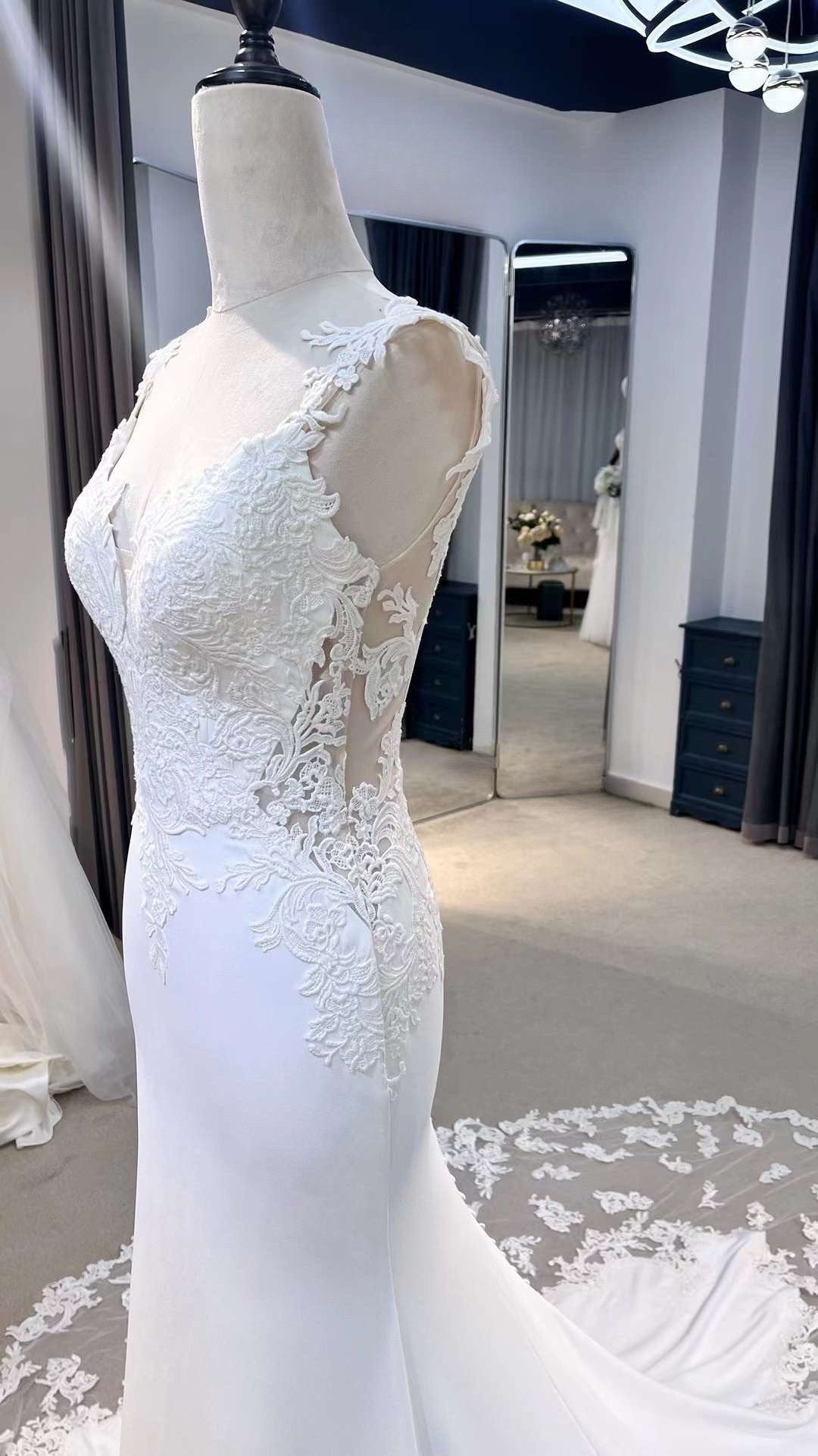 Minimalist Satin Lace Mermaid Wedding Bridal Dress, Elegant Romantic C Shindig Threads Minimalist Satin Lace Mermaid Wedding Bridal Dress, Elegant Romantic C Shindig Threads