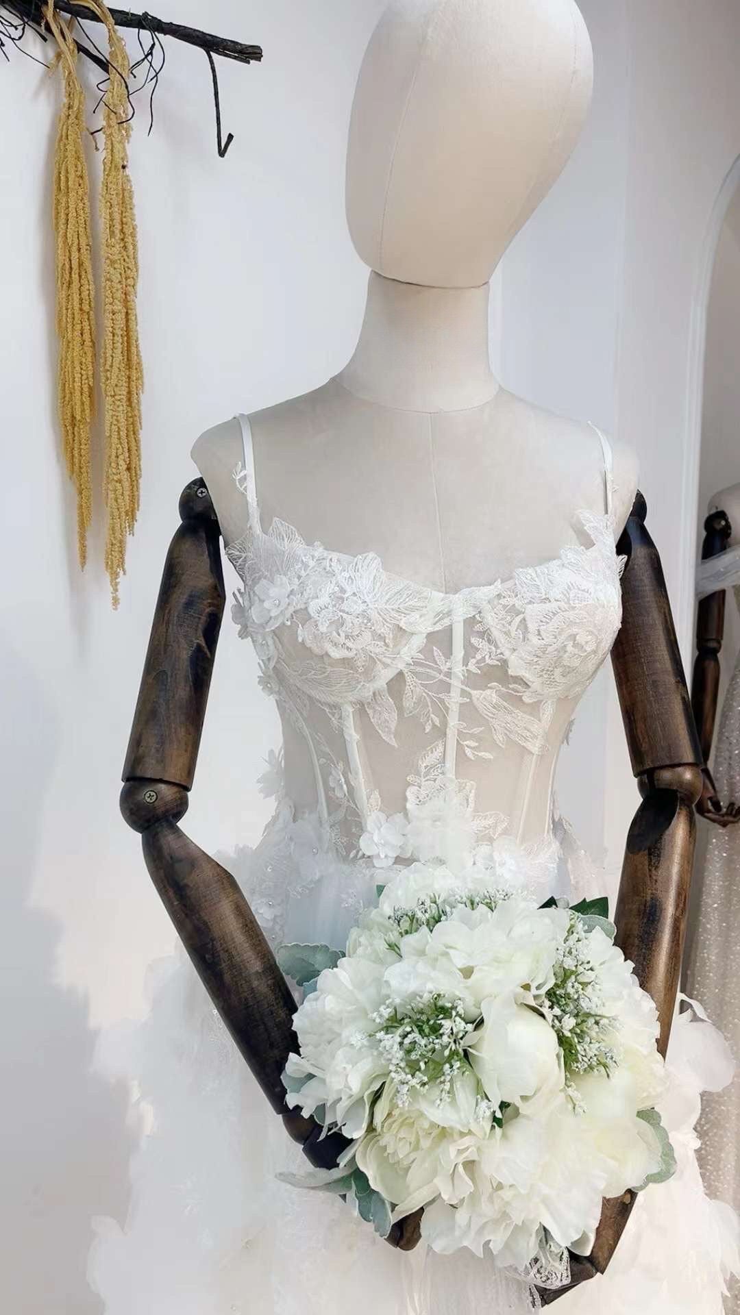 Fairy Floral A-line Lace Wedding Bridal Dress with Straps, Custom Rome – Shindig Threads