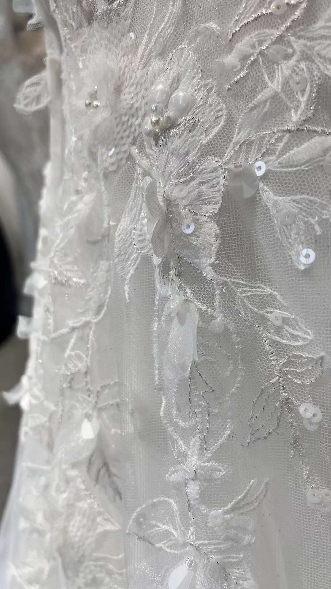 Fairy Floral A-line Lace Wedding Bridal Dress with Straps, Custom Romentic Unique Reception Elopement Dress for Courthouse Civil Wedding