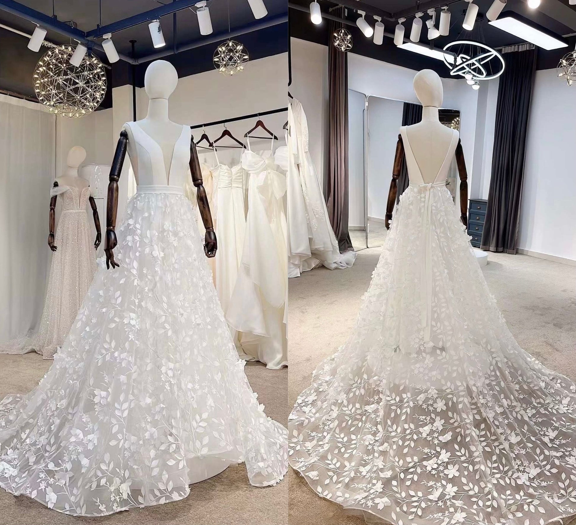 Fairy v-neck floral a-line wedding dress, custom unique boho romantic gown, courthouse civil wedding reception elopement dress for bride - US 2 Fairy v-neck floral a-line wedding dress, custom unique boho romantic gown, courthouse civil wedding reception elopement dress for bride - US 2