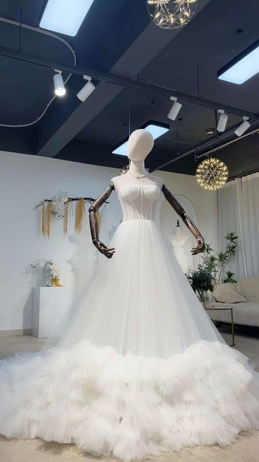 Fairy Corset Wedding Bridal Dress, Custom Simple Elegant Ball Gown, Unique modest princess dress for courthouse civil wedding