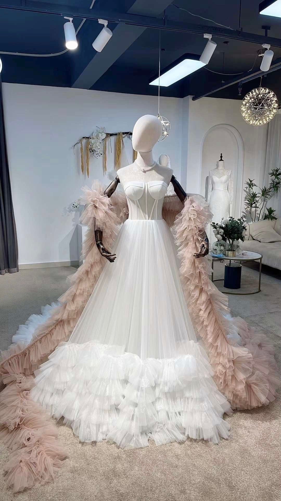 Fairy Corset Wedding Bridal Dress, Custom Simple Elegant Ball Gown, Unique modest princess dress for courthouse civil wedding