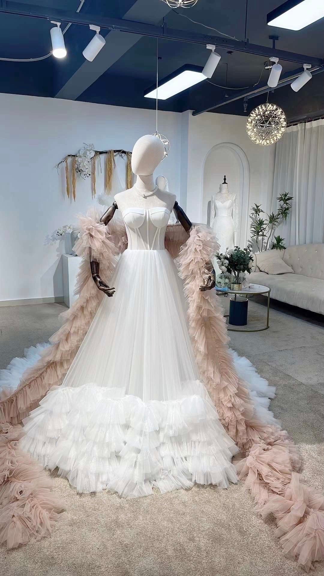 Fairy Corset Wedding Bridal Dress, Custom Simple Elegant Ball Gown