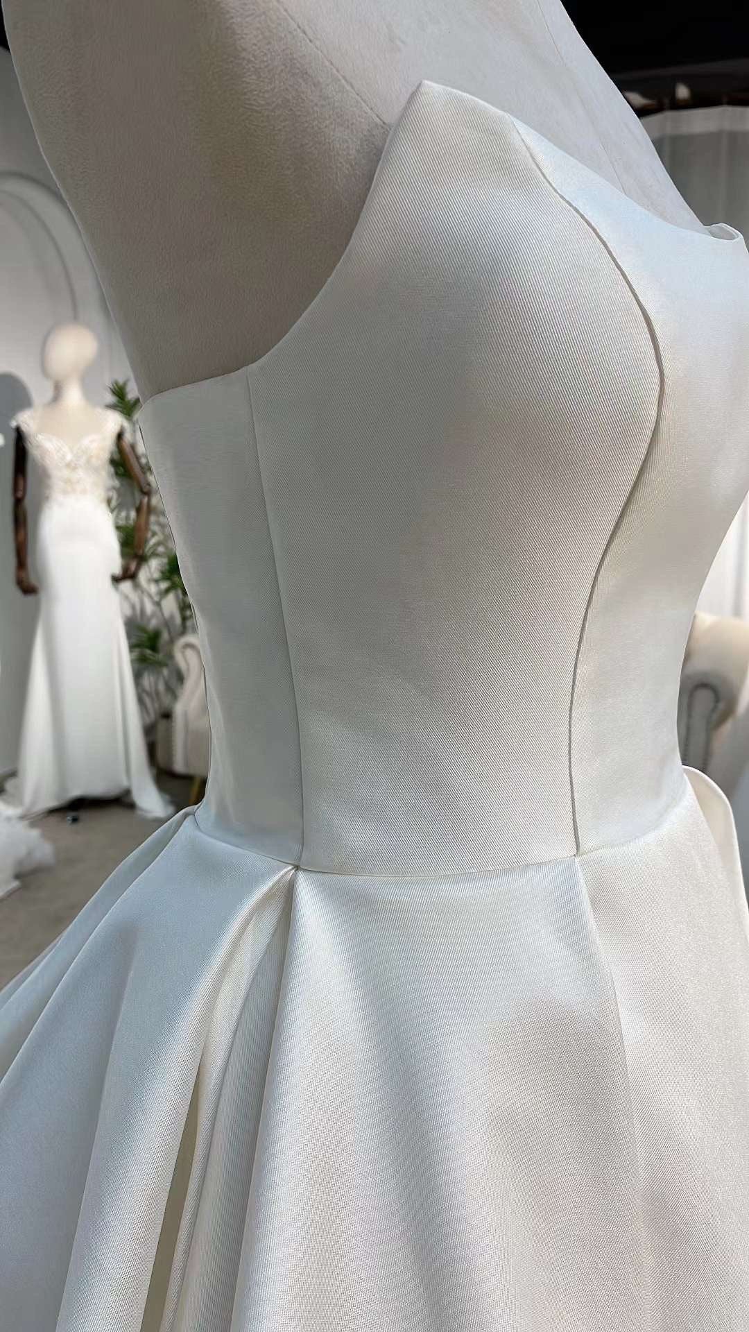 Minimalist Satin Corset Wedding Bridal Dress w 3D Flower, Custom Simple Elegant Ball Gown, Unique modest dress for courthouse civil wedding