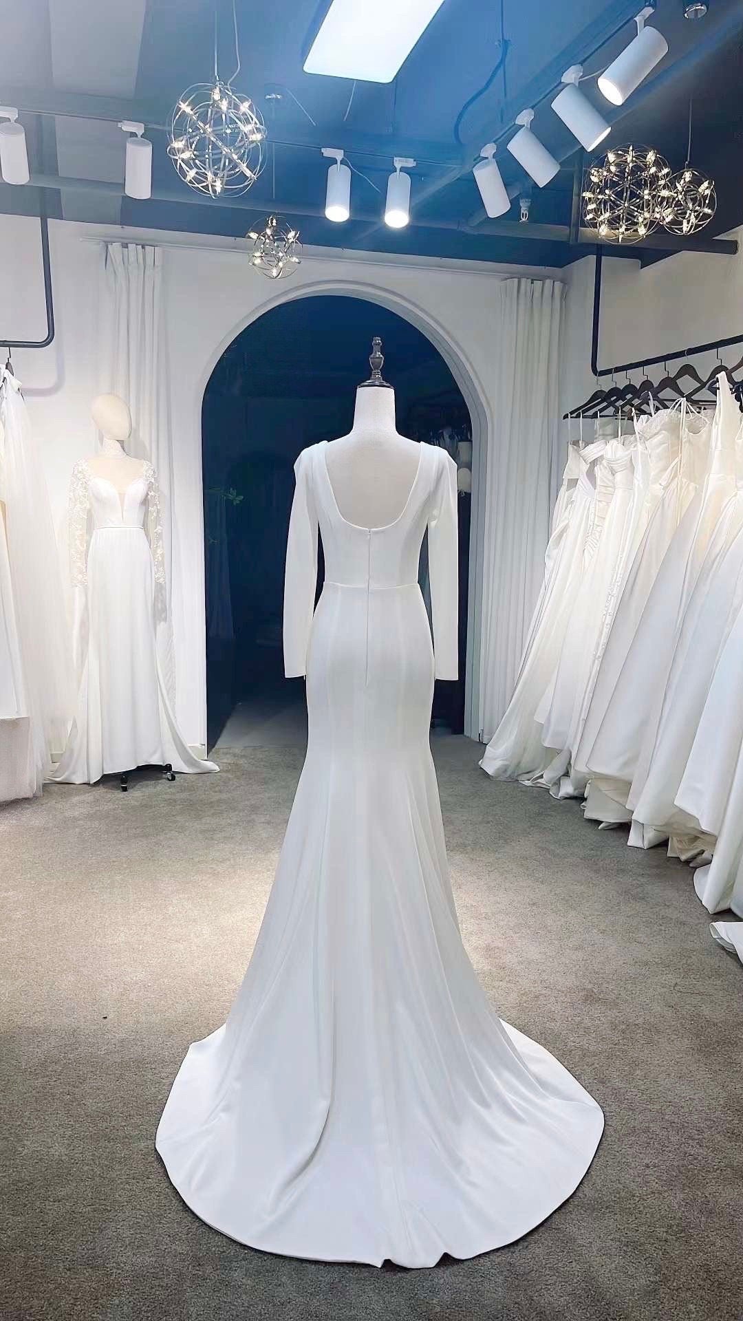 Minimalist Long Sleeve Satin Mermaid Wedding Bridal Dress, Custom Eleg Shindig Threads Minimalist Long Sleeve Satin Mermaid Wedding Bridal Dress, Custom Eleg Shindig Threads