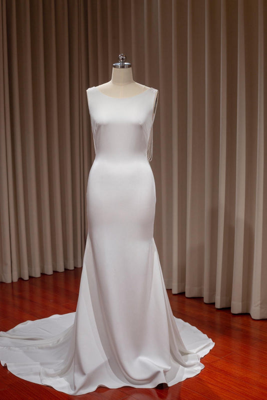 Minimalist satin mermaid courthouse wedding bridal dress, Unique open back second wedding dress, elopement dress, reception dress for bride