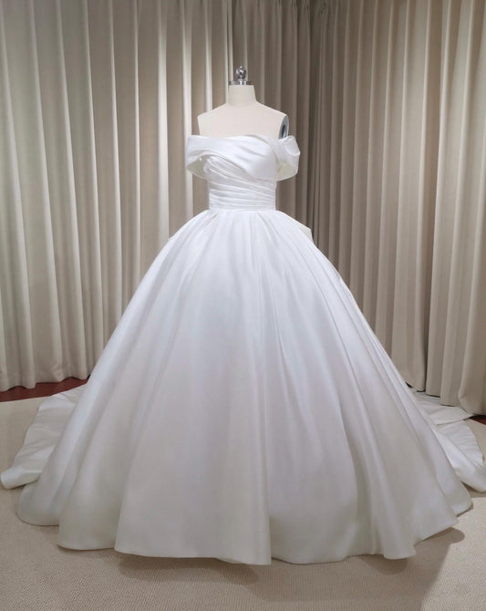 Off the Shoulder Minimalist Satin Corset Bridal Wedding Dress, Custom Prom Party Ball Gown, Romantic Boho Lolita Princess Sweetheart