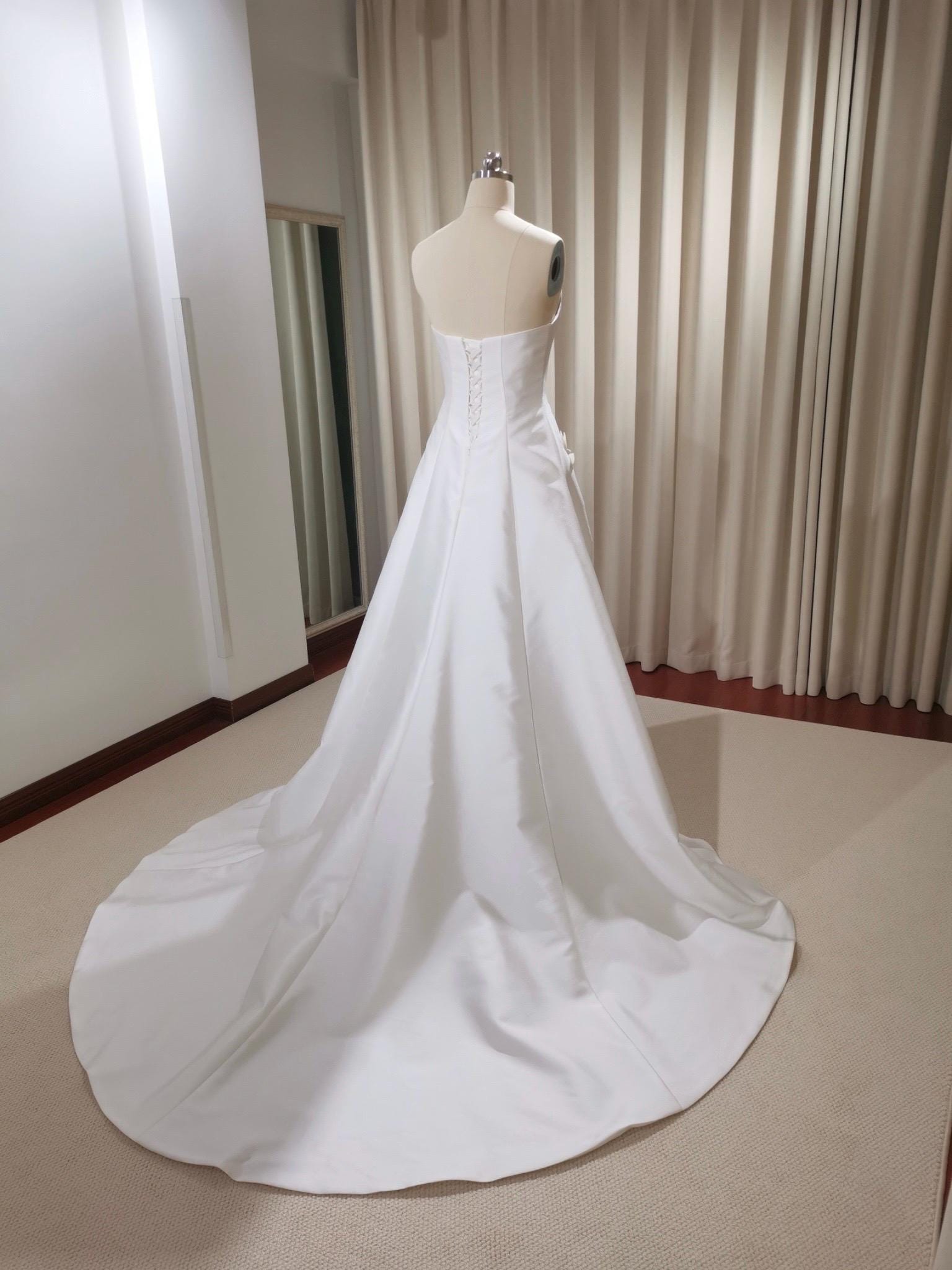 Unique 3D Flower Satin Wedding Bridal Dress, Custom Simple Modest Reception Elopement Dress for Bride, Courthouse Civil Wedding Gown