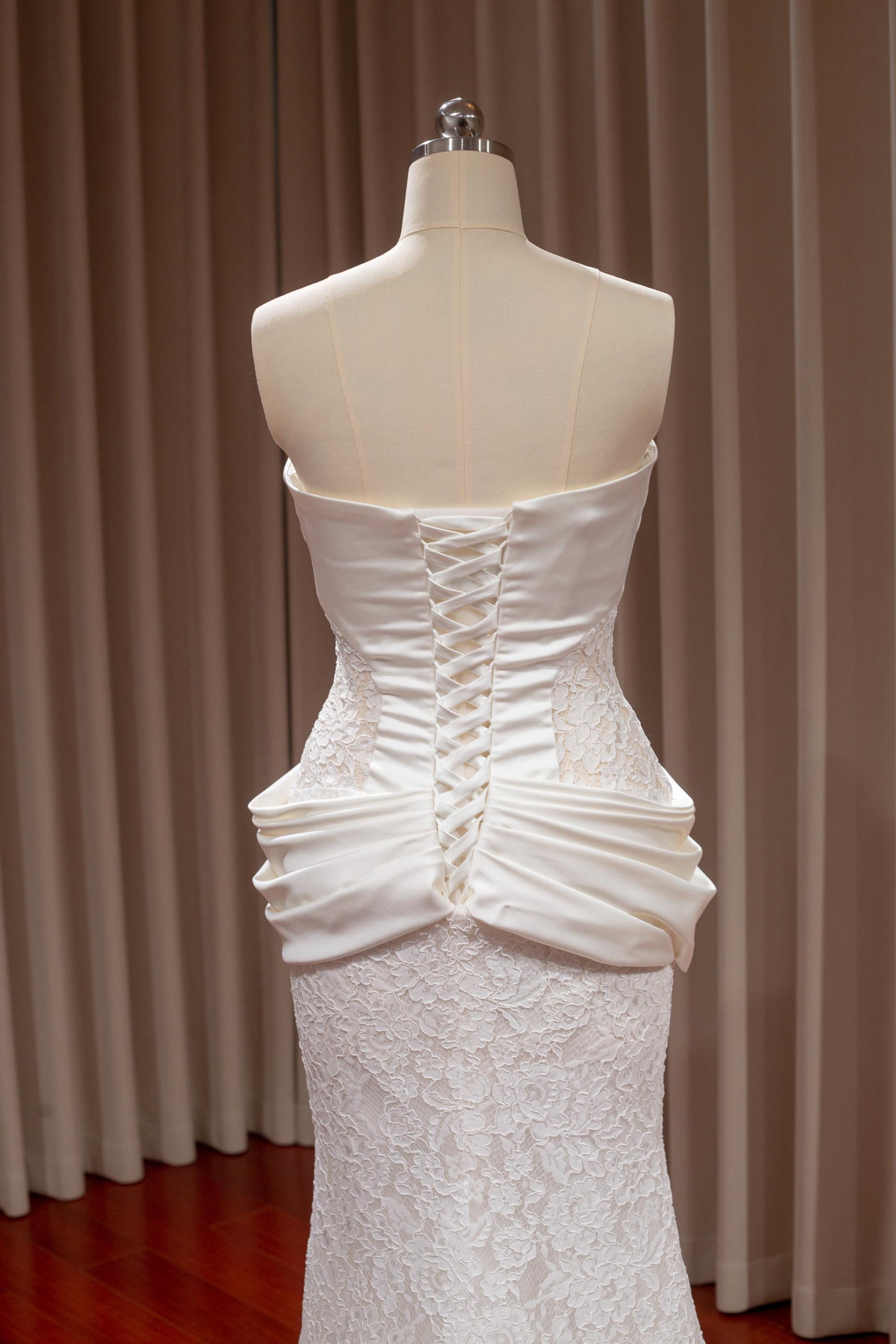 Drop Waist Satin Lace Mermaid Wedding Dress w 3D Flowers, Custom Flora Shindig Threads Drop Waist Satin Lace Mermaid Wedding Dress w 3D Flowers, Custom Flora Shindig Threads