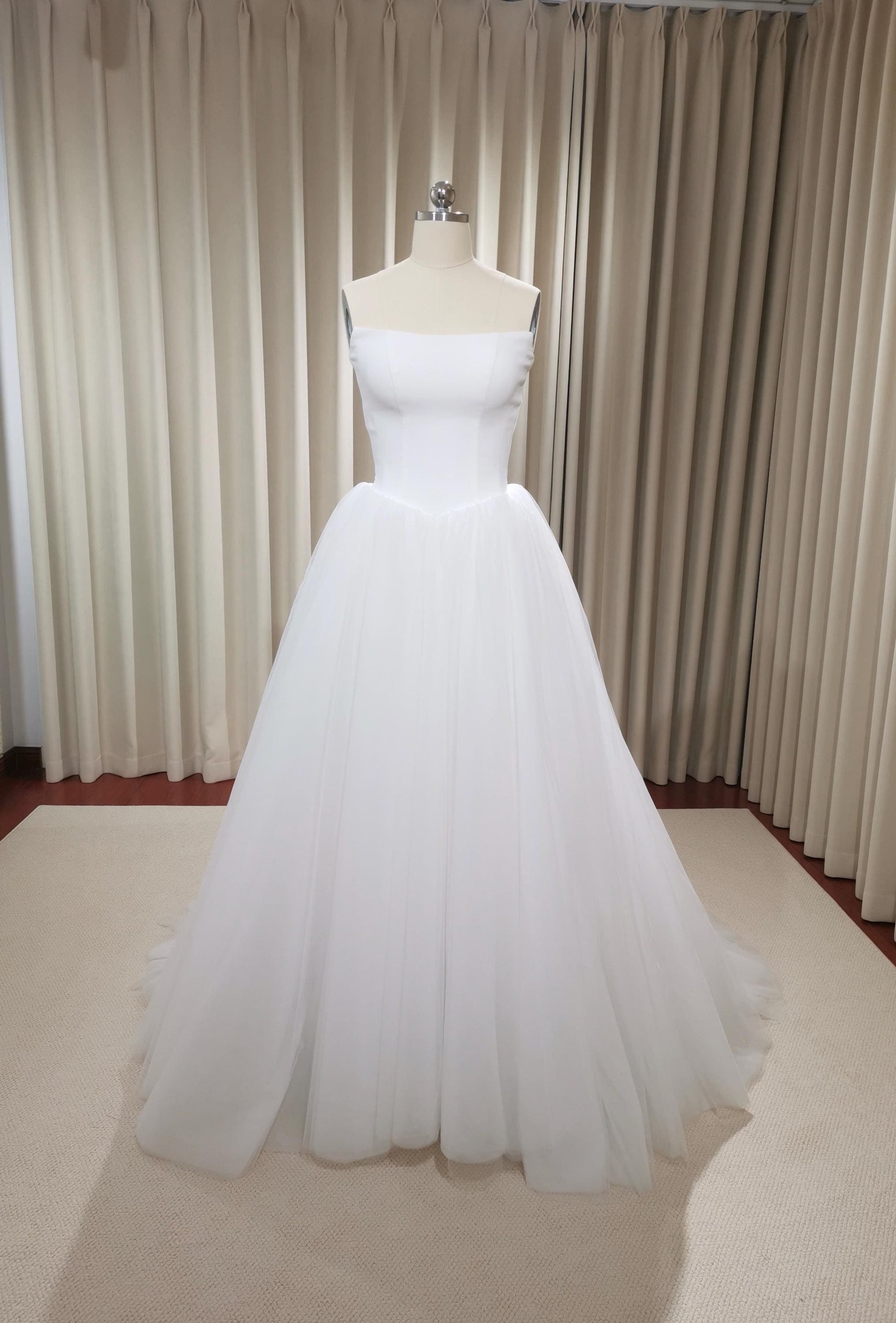 Minimalist Satin Tulle Simple Wedding Dress, Custom Fairy Unique Court Shindig Threads Minimalist Satin Tulle Simple Wedding Dress, Custom Fairy Unique Court Shindig Threads