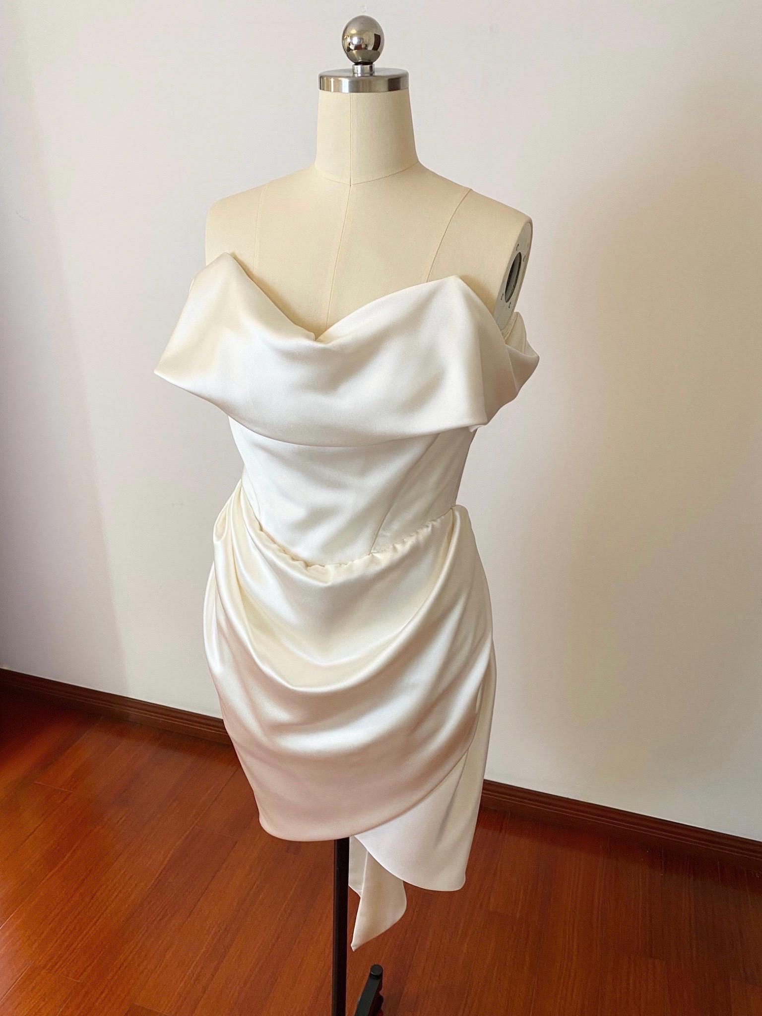 Alex Mini | Minimalist short wedding dress, White satin dress, Rehears Shindig Threads Alex Mini | Minimalist short wedding dress, White satin dress, Rehears Shindig Threads
