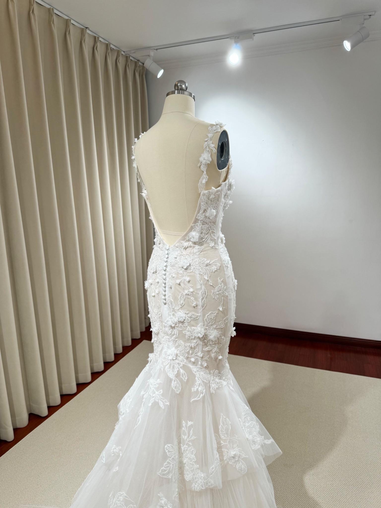 Fairy Floral Lace Mermaid Wedding, Unique Custom Courthouse Civil Wedding Reception Elopement Dress