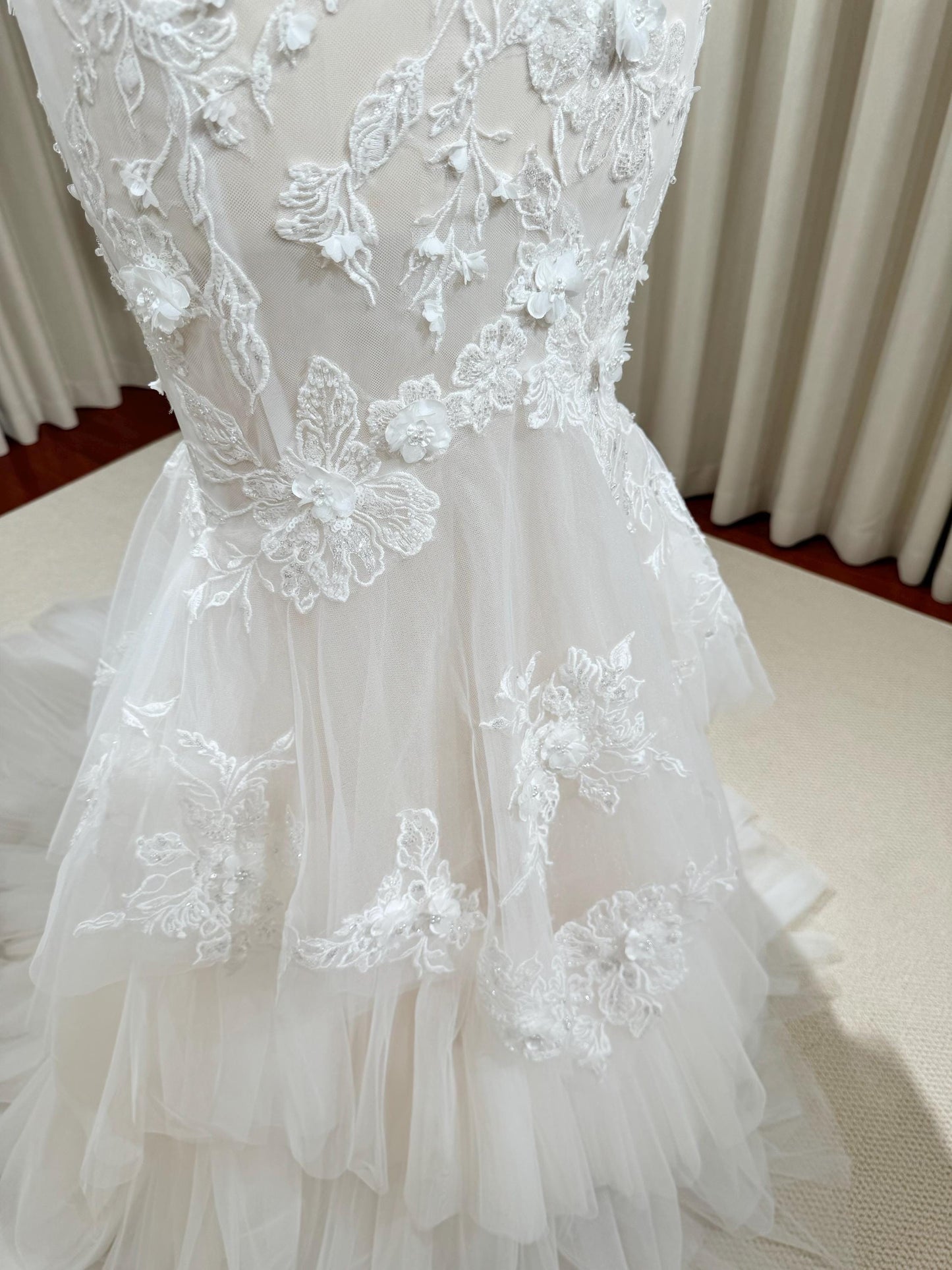 Fairy Floral Lace Mermaid Wedding, Unique Custom Courthouse Civil Wedding Reception Elopement Dress