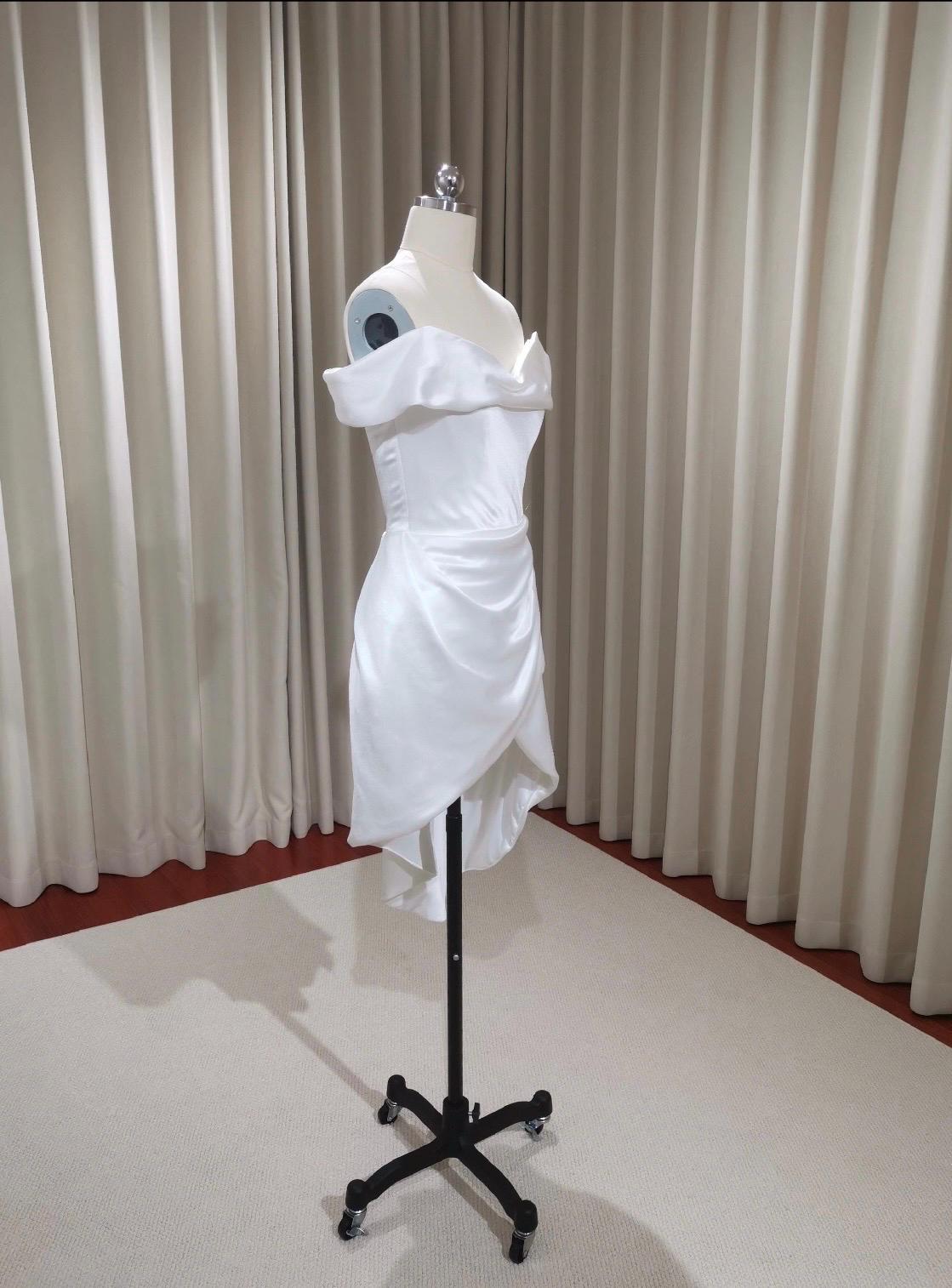 Valentina | Minimalist short wedding dress, White satin dress, Rehears Shindig Threads Valentina | Minimalist short wedding dress, White satin dress, Rehears Shindig Threads