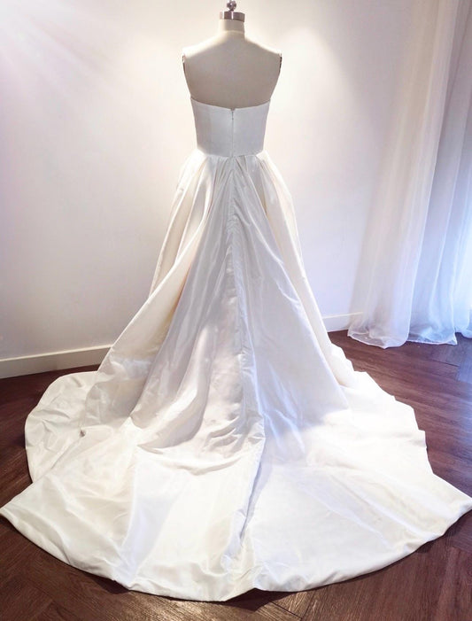 High Low Satin Wedding Bridal Dress, Custom Simple Elegant Prom Party Gown, Unique Minimalist Style