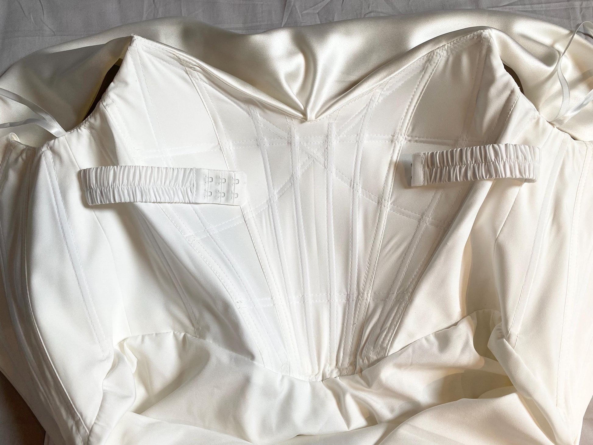 Minimalist Off Shoulder Satin Corset Wedding Dress with Slit | Luna