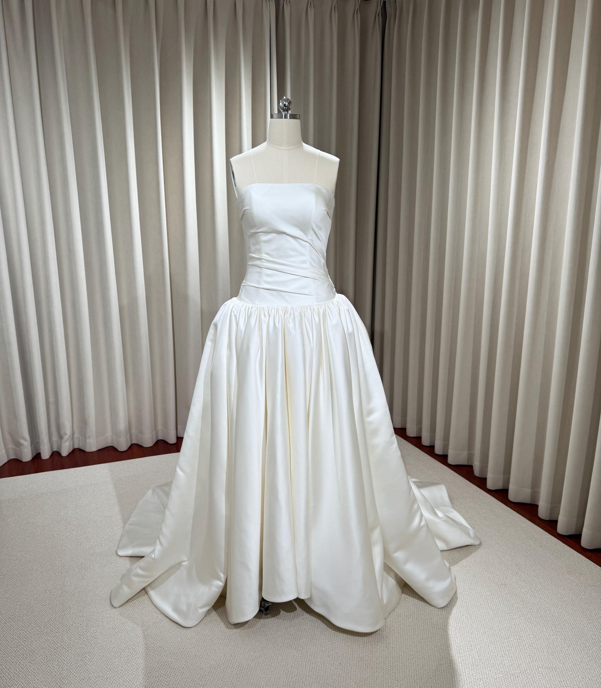 Minimalist drop waist satin wedding dress, custom simple & classic Ivory bridal ball gown