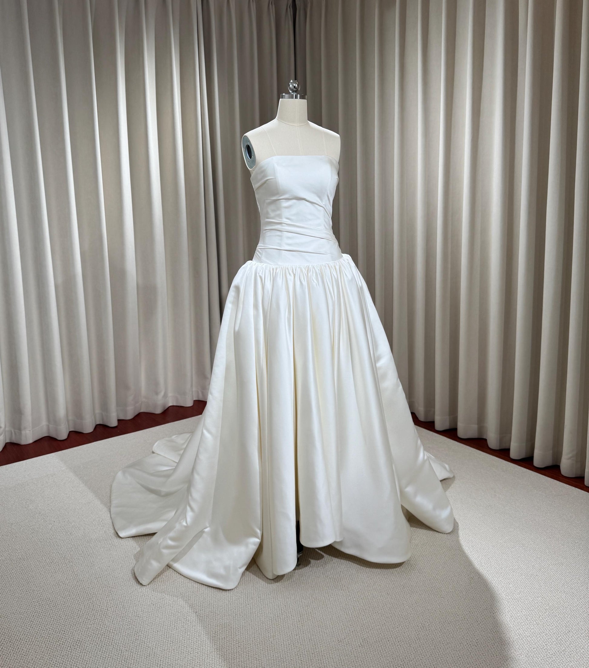 Minimalist drop waist satin wedding dress, custom simple & classic Ivory bridal ball gown