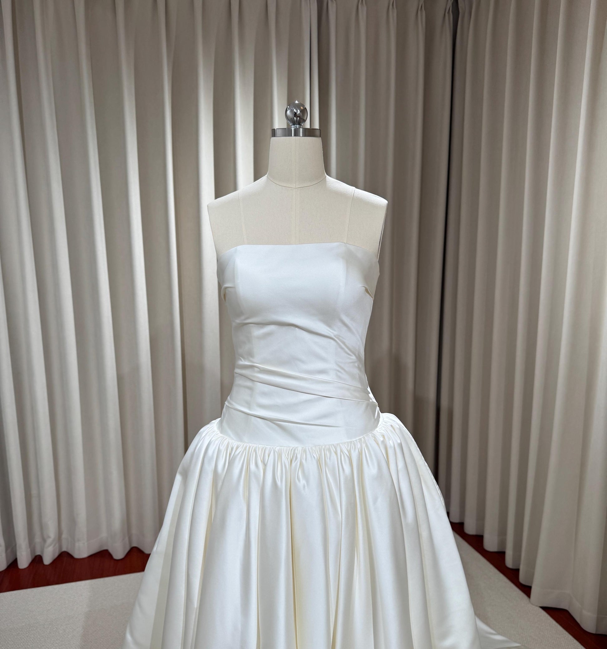 Minimalist drop waist satin wedding dress, custom simple & classic Ivo Shindig Threads Minimalist drop waist satin wedding dress, custom simple & classic Ivo Shindig Threads
