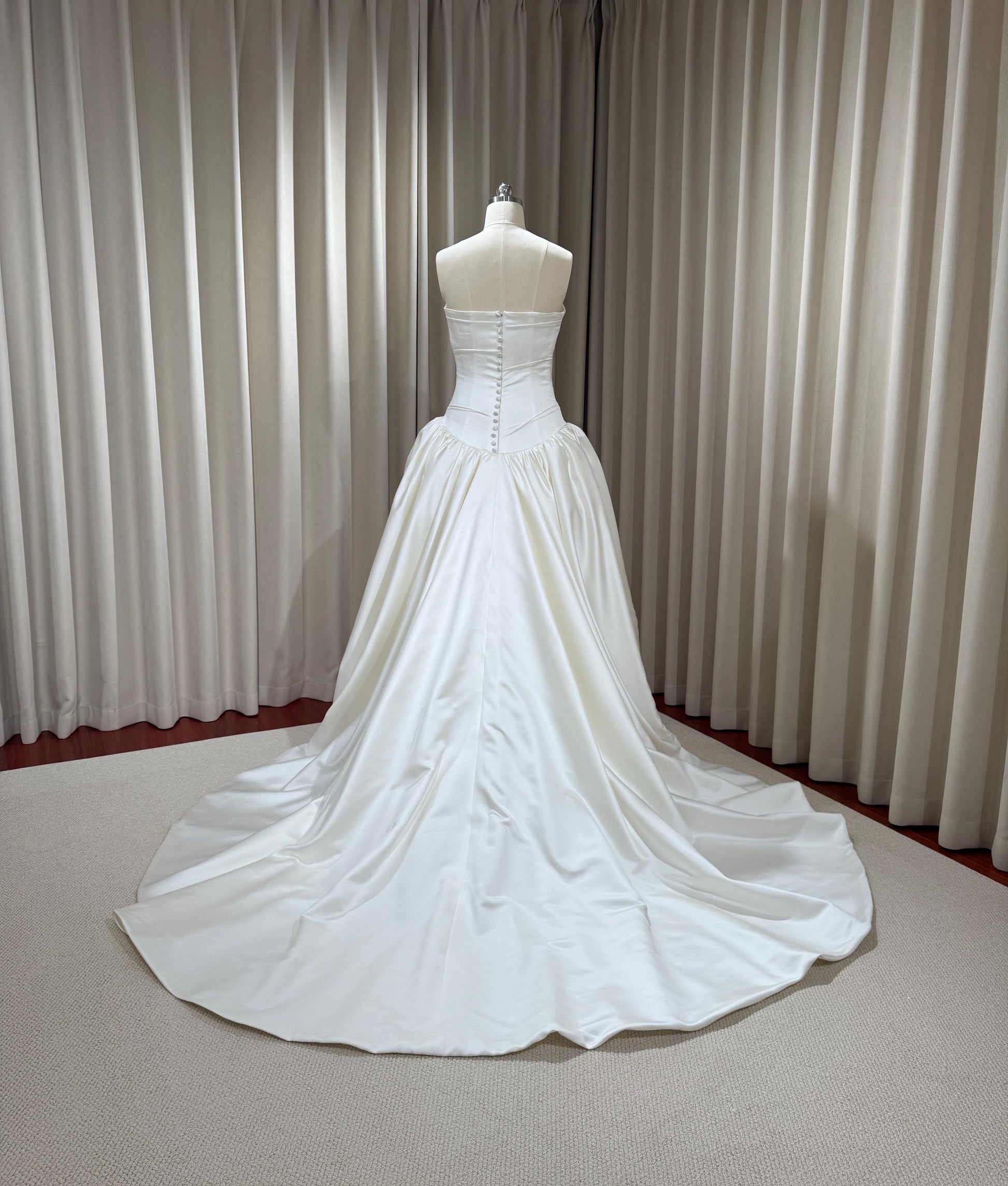 Minimalist drop waist satin wedding dress, custom simple & classic Ivory bridal ball gown