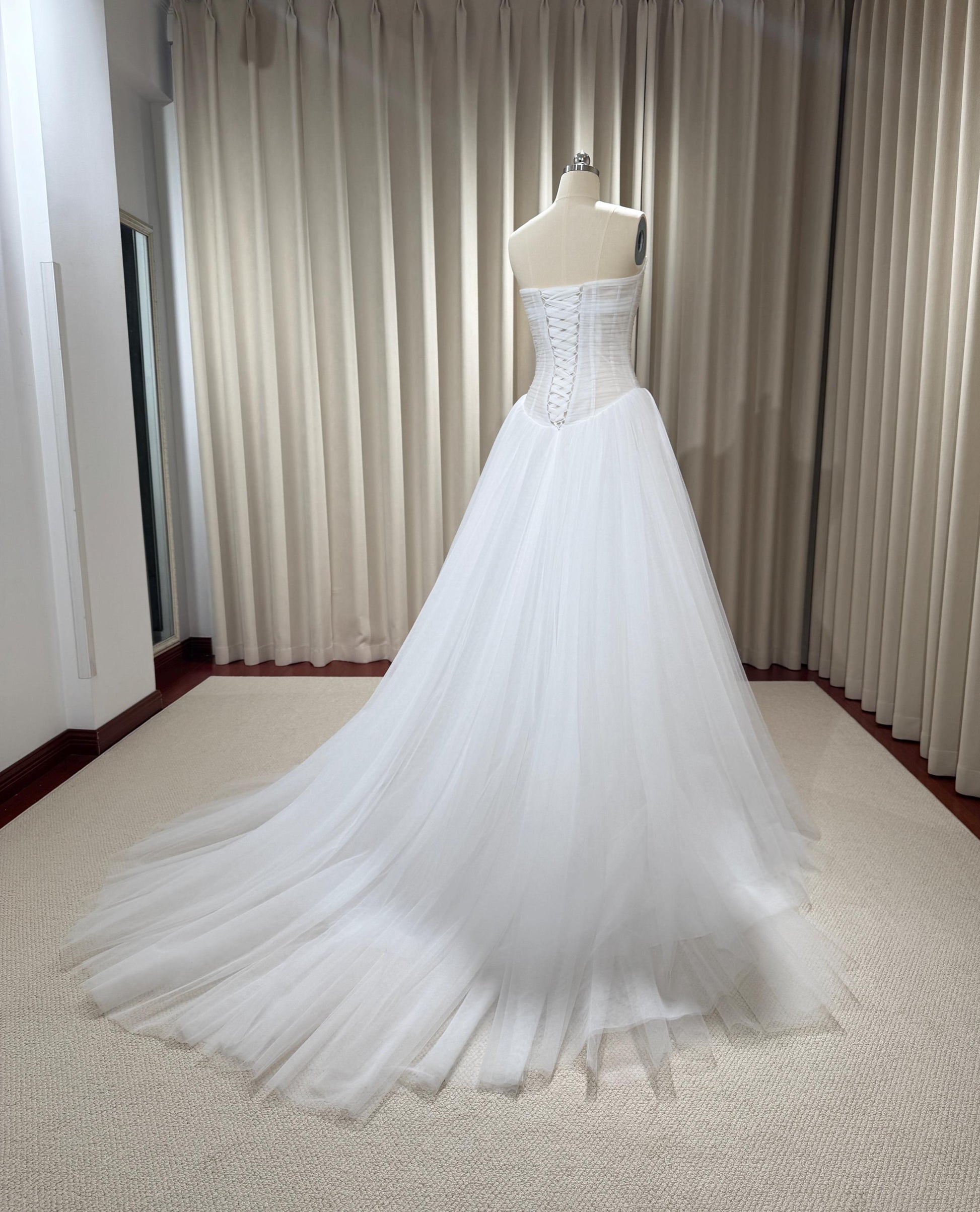 Minimalist Drop Waist Tulle Simple Wedding Dress, Custom Fairy Unique Courthouse Civil Reception Gown, Casual Elopement Rehearsal Dress