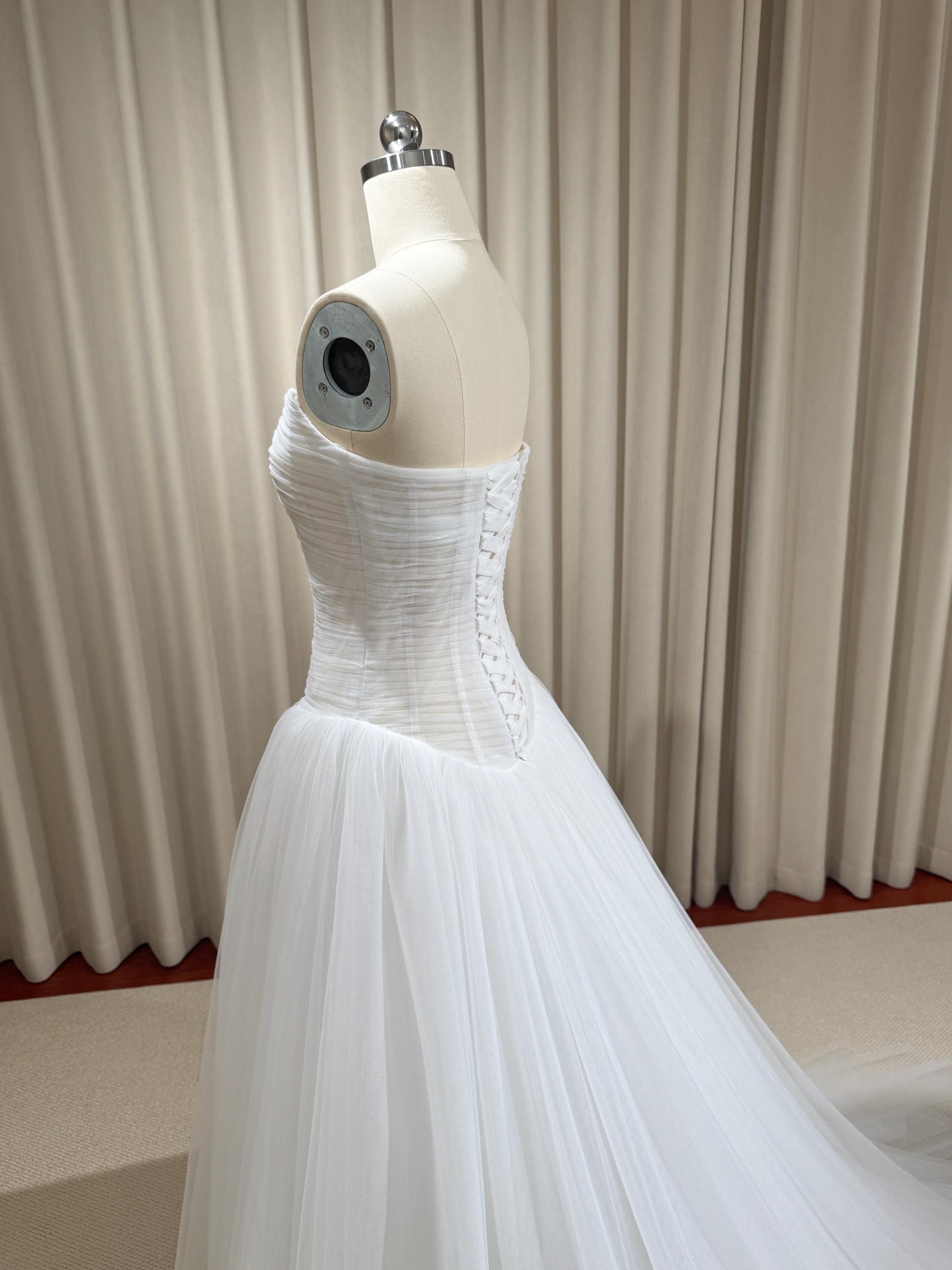Minimalist Drop Waist Tulle Simple Wedding Dress, Custom Fairy Unique Courthouse Civil Reception Gown, Casual Elopement Rehearsal Dress