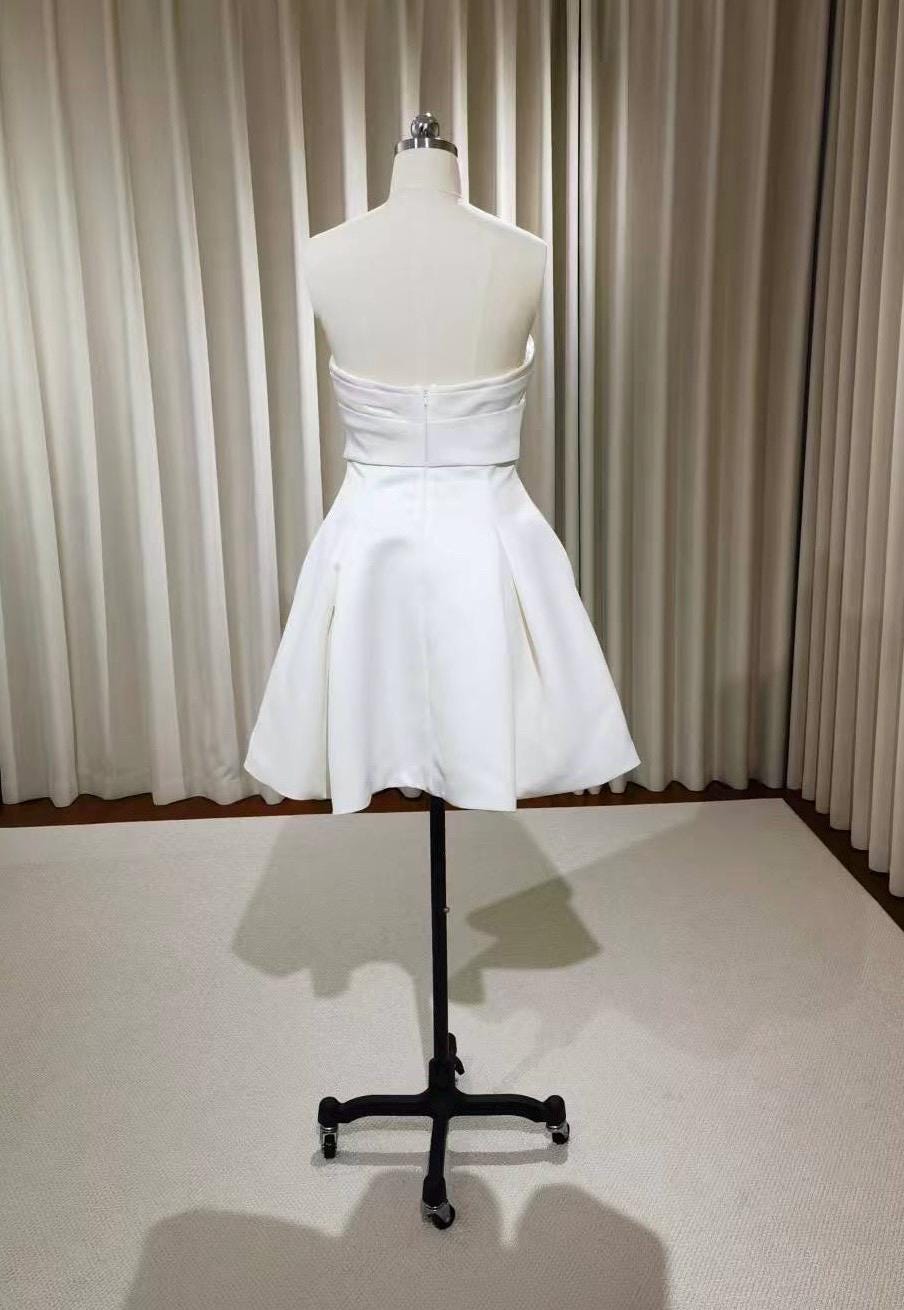 Minimalist satin short wedding prom dress, Rehearsal dinner simple mini dress, Custom Elopement Dress, Bridal shower Engagement dress
