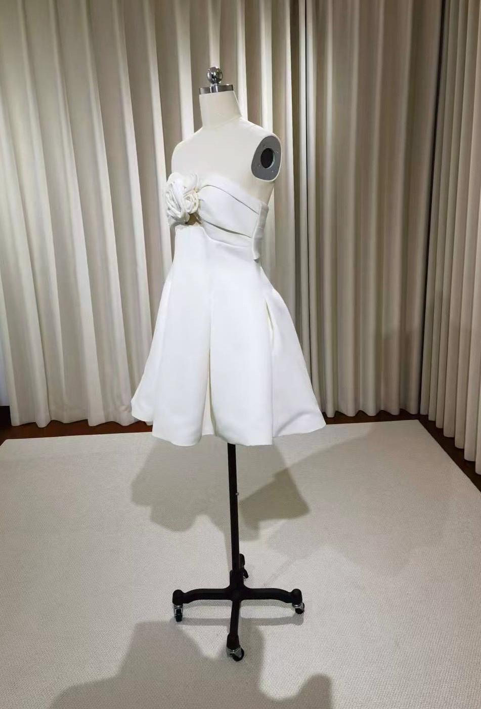 Minimalist satin short wedding prom dress, Rehearsal dinner simple mini dress, Custom Elopement Dress, Bridal shower Engagement dress