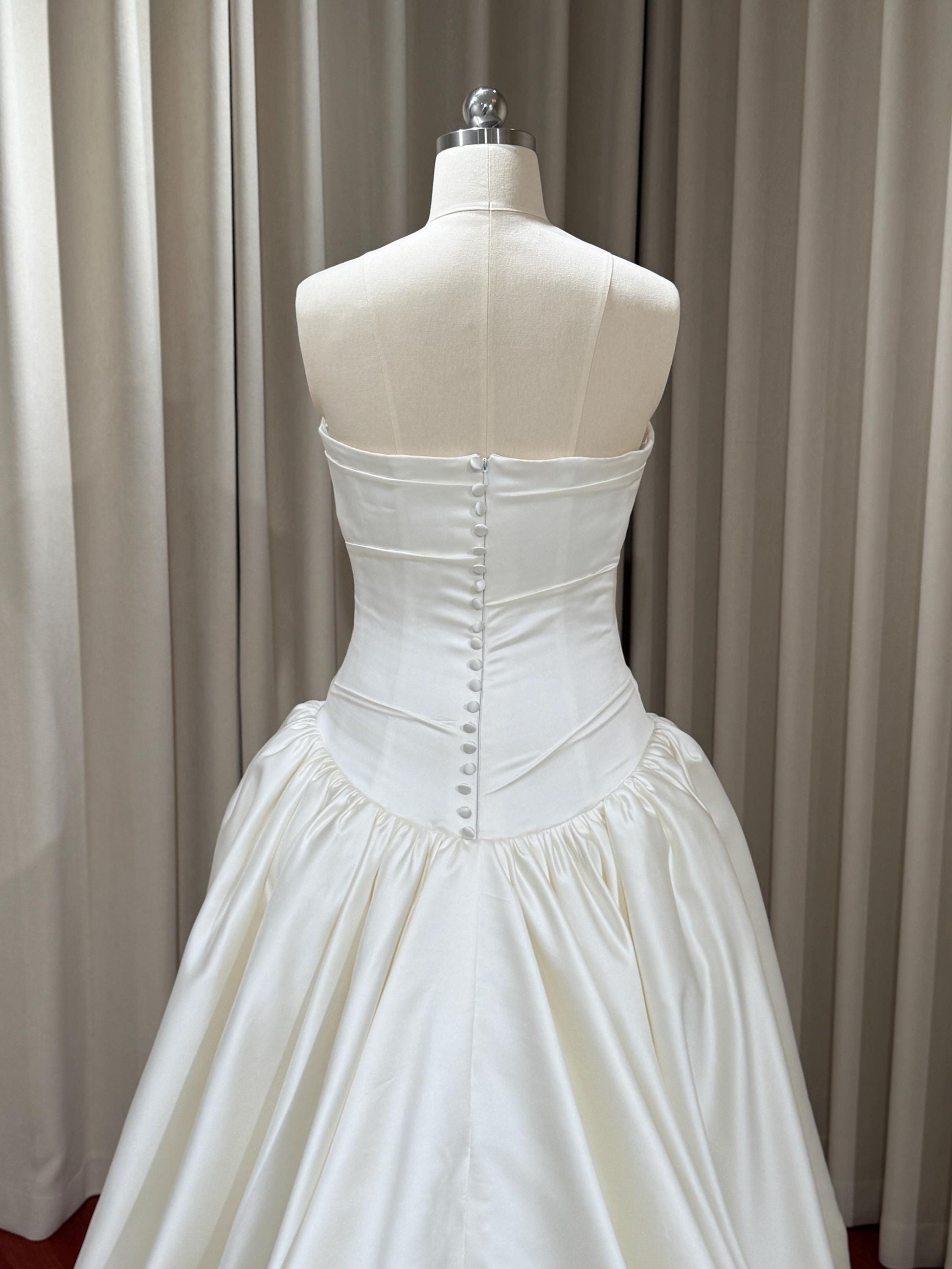 Minimalist drop waist satin wedding dress, custom simple & classic Ivory bridal ball gown