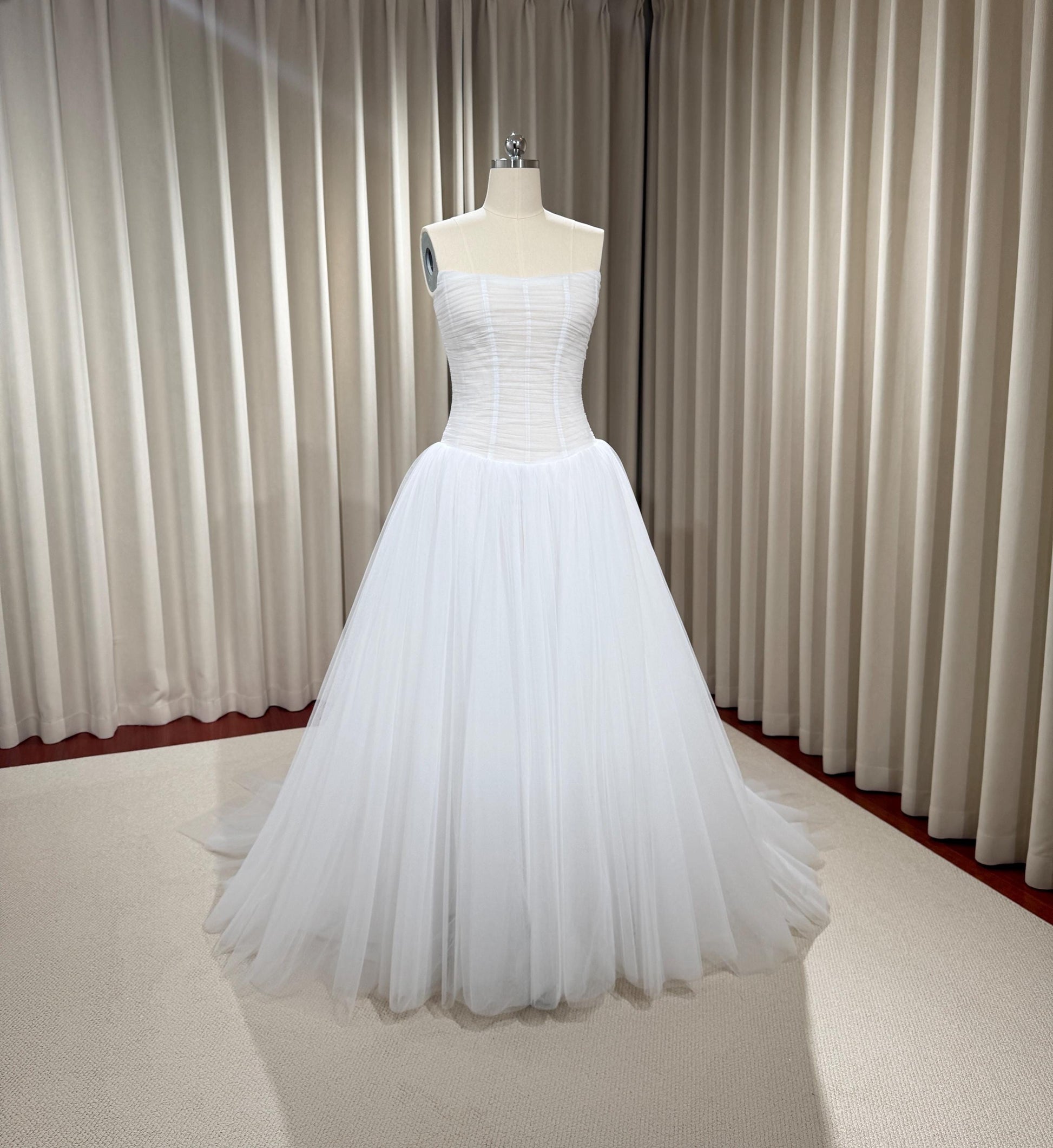 Minimalist Drop Waist Tulle Simple Wedding Dress, Custom Fairy Unique Courthouse Civil Reception Gown, Casual Elopement Rehearsal Dress