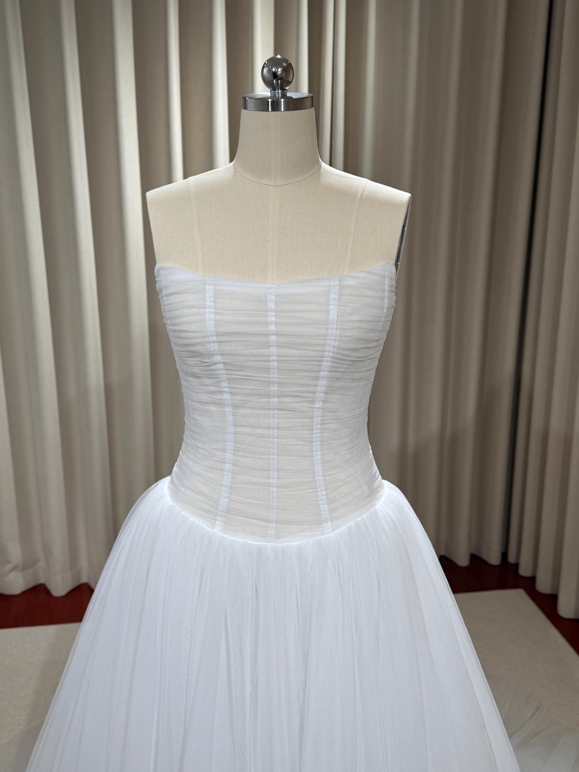 Minimalist Drop Waist Tulle Simple Wedding Dress, Custom Fairy Unique Courthouse Civil Reception Gown, Casual Elopement Rehearsal Dress