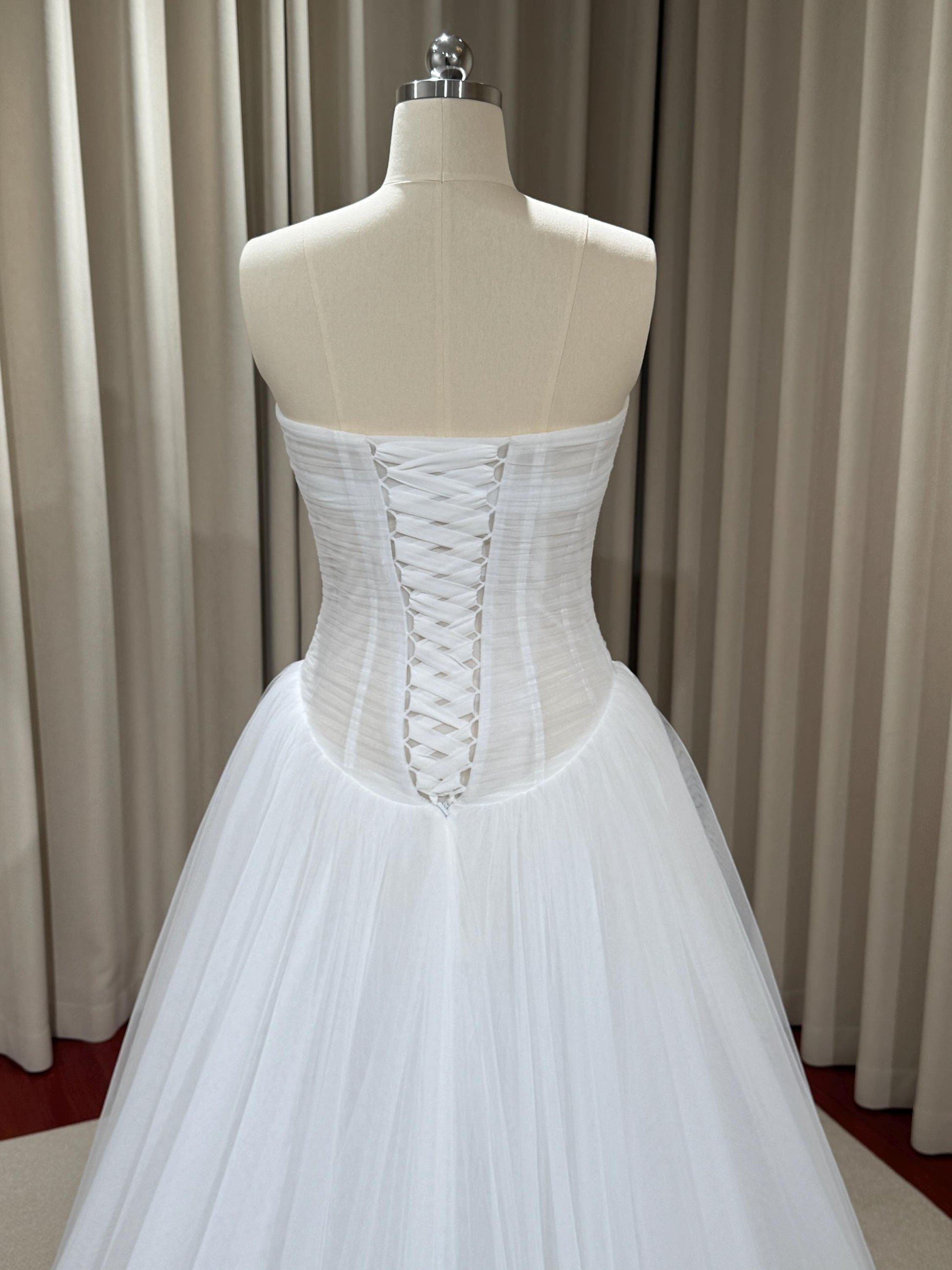 Minimalist Drop Waist Tulle Simple Wedding Dress, Custom Fairy Unique Courthouse Civil Reception Gown, Casual Elopement Rehearsal Dress